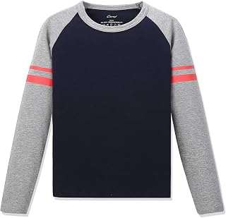 Camisetas masculinas de gola redonda em camadas de algodão e manga comprida com estampa, Navy-gray, 7-8 Years