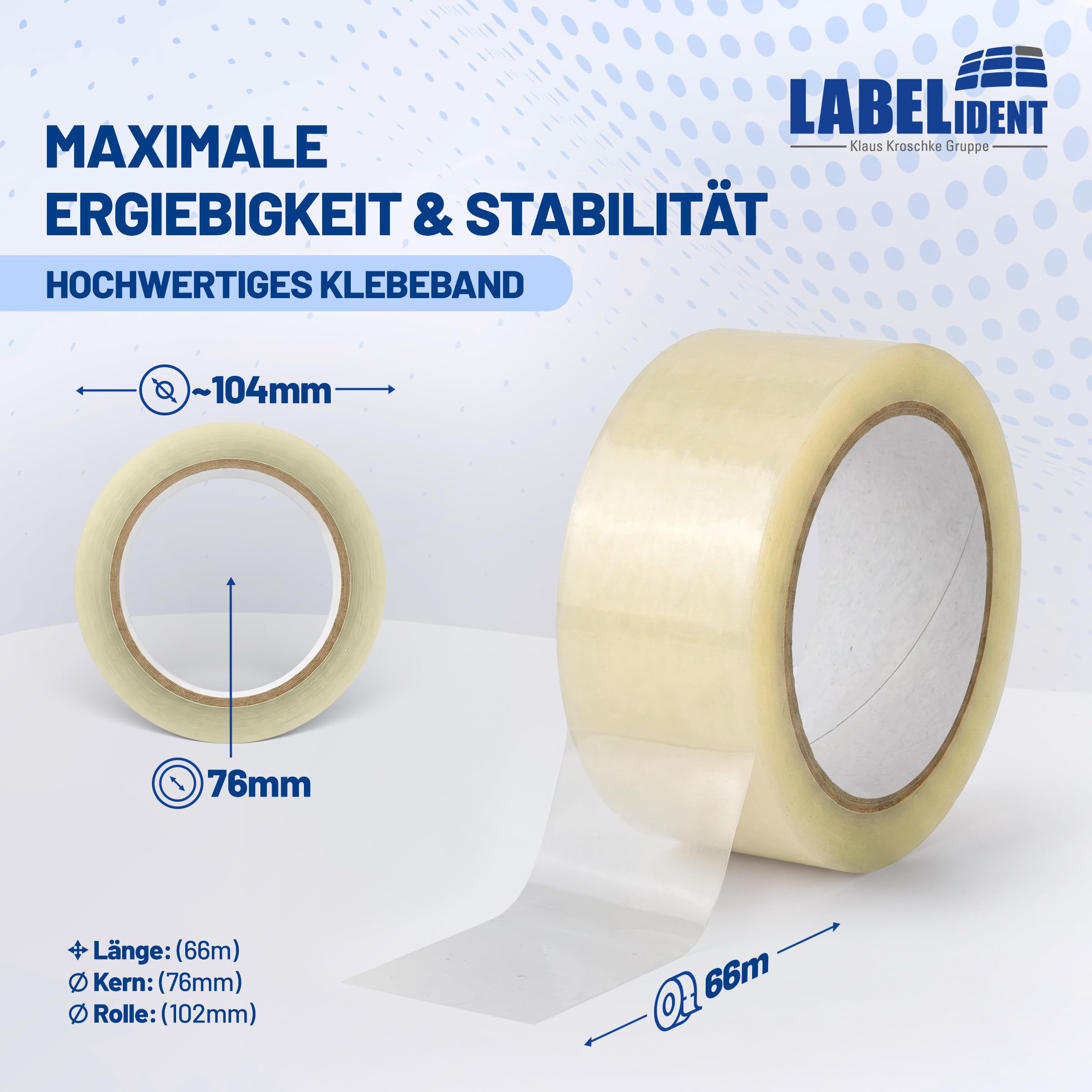 Labelident 36 Rollen Paketband transparent 50 mm x 66 m - leises Packband, geräuscharmes Verpackungsband für Pakete und Versandkartons