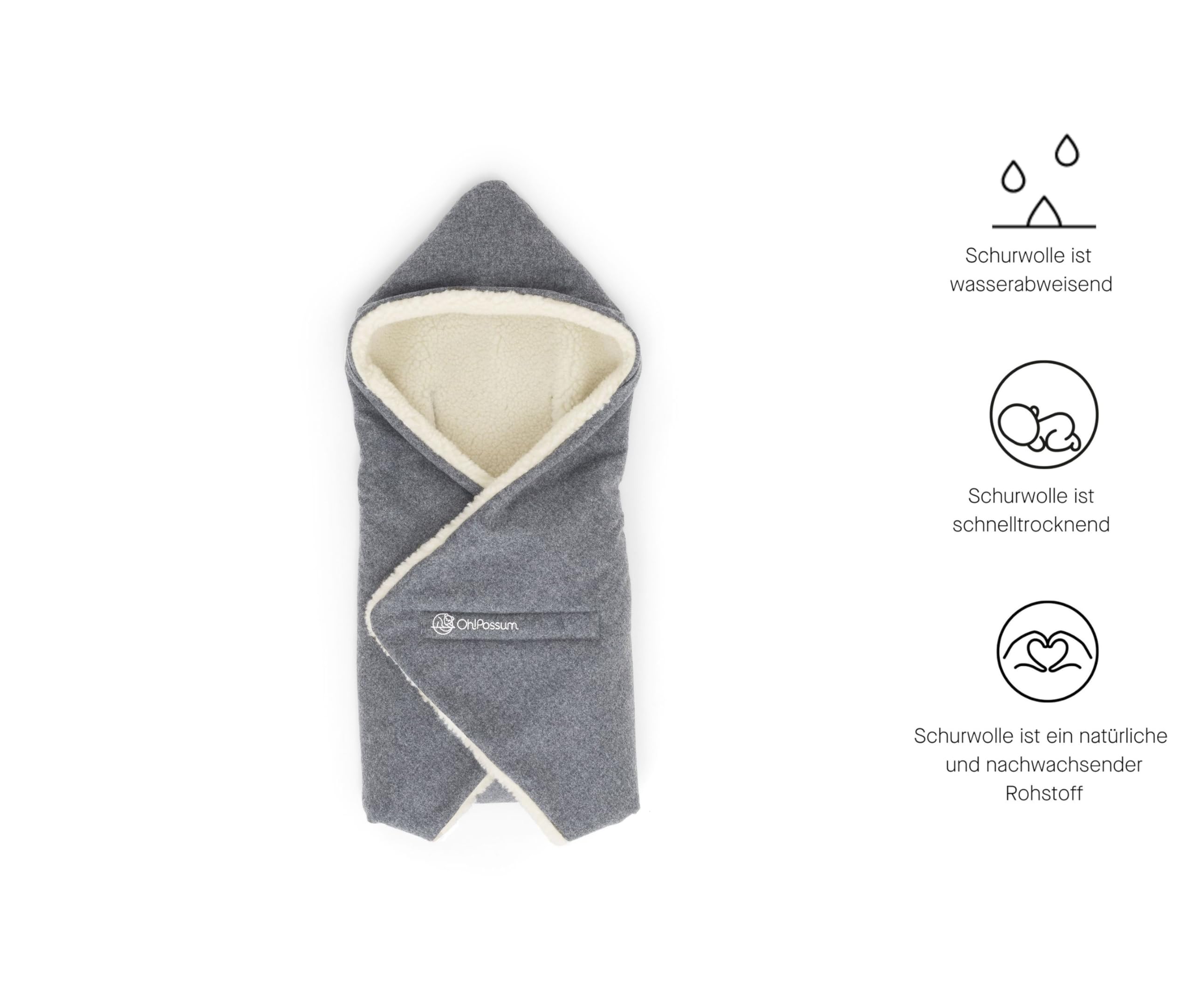 Oh!Possum Einschlagdecke Koala X-Large & Windel Blaubaer I Kuschelige Babydecke aus hochwertiger Schurwolle I Wärmende Wickeldecke für Neugeborene Kleinkinder I für Autositz, Kinderwagen & Zuhause