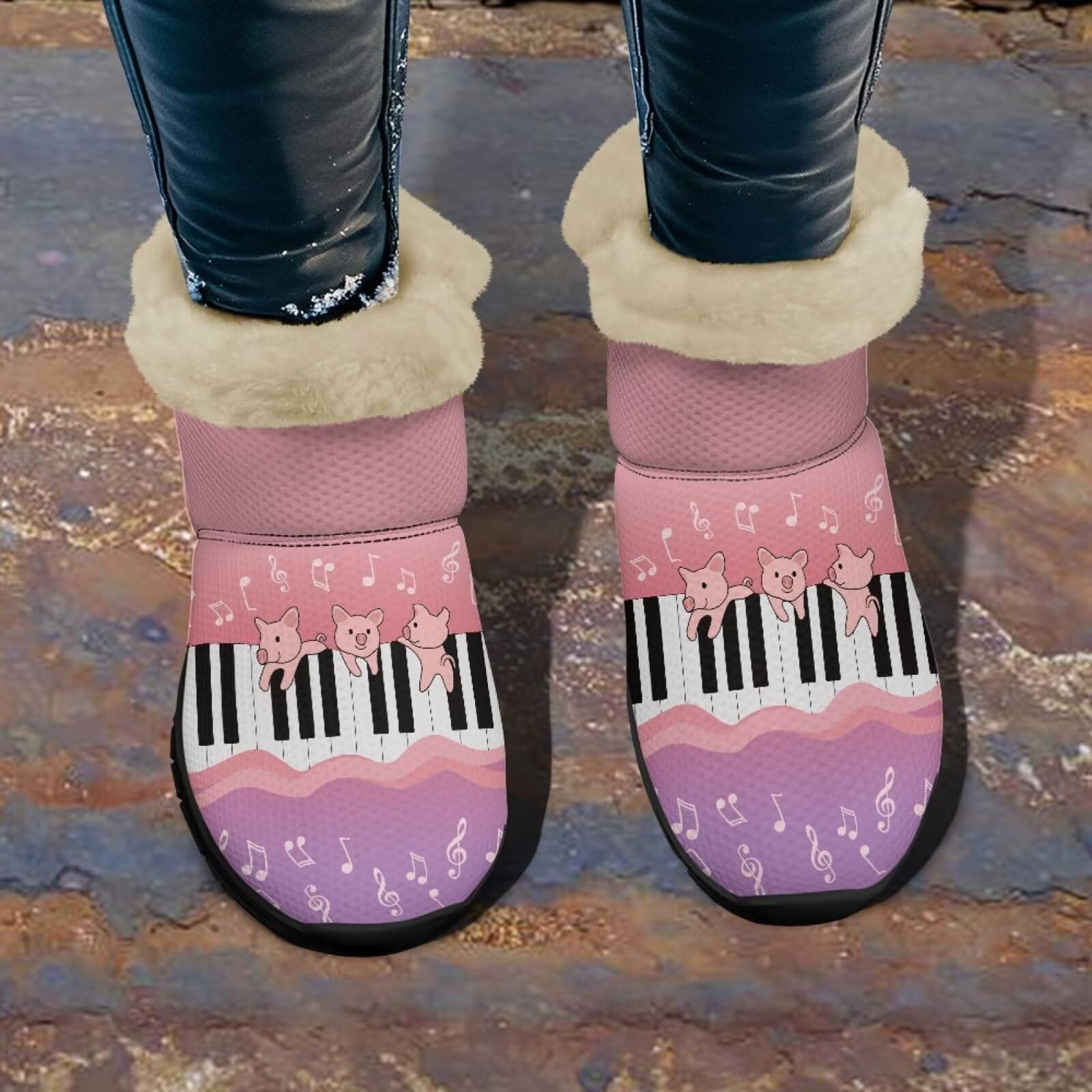 Jeiento Scarponi invernali da donna con note musicali, scarpe da donna, stivali da passeggio casual, Tastiera per pianoforte Pig, 40.5 EU