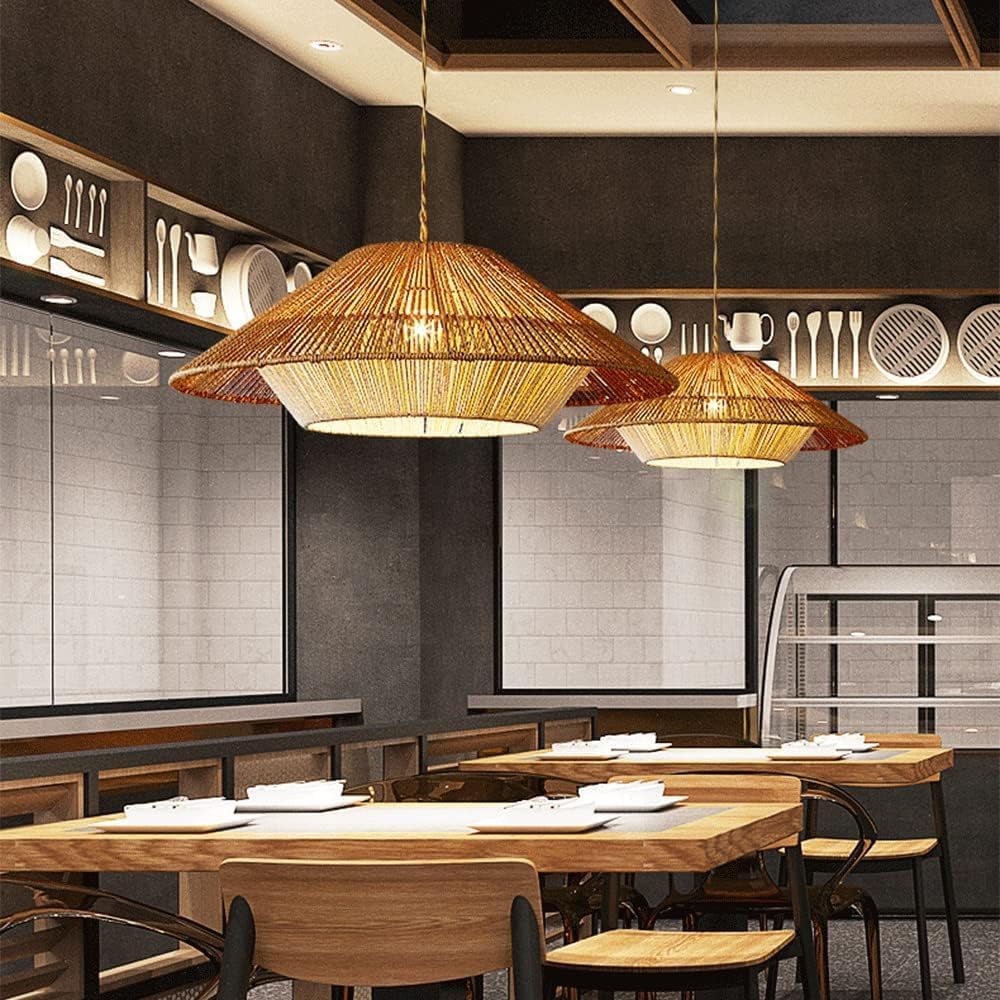 Faucet Boho Minimalist Handmade Woven Hemp Rope Cage Kitchen Island Light Rural Farmhouse Natural Rattan Wicker Hanging Lamp Retro Dining Table for Living Room Study/Natural/Faucet