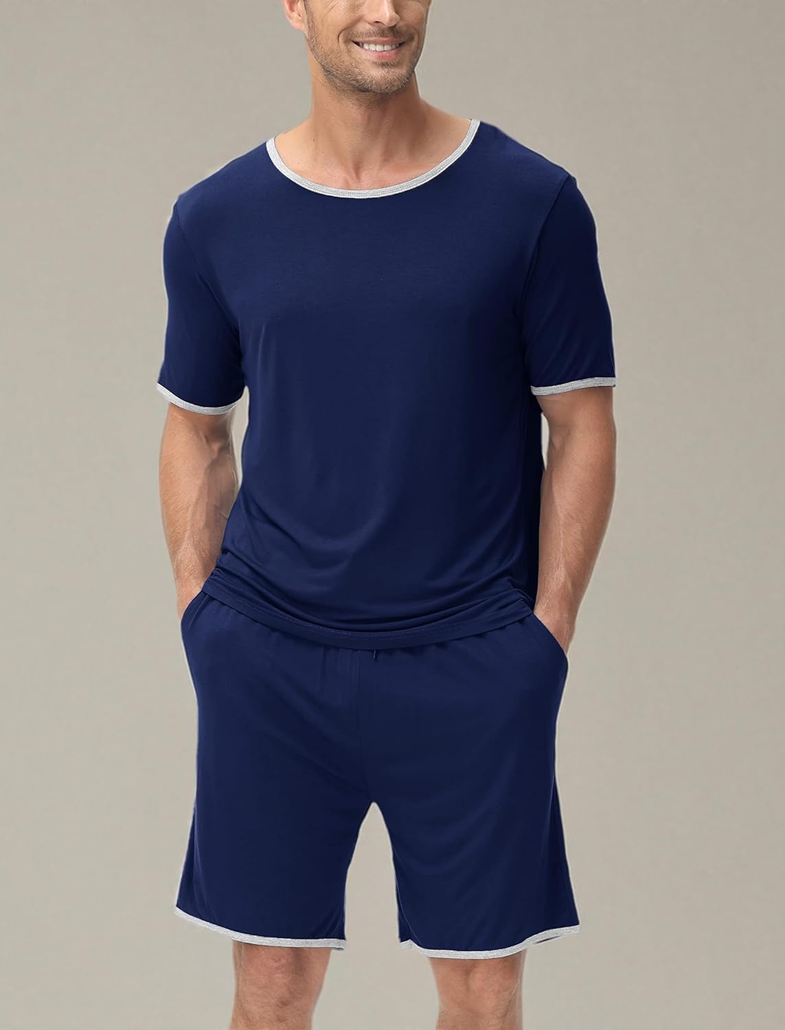 MoFiz Men's Pajamas Set Summer Sleepwear Pjs Soft Short Sleeve Shirts and Shorts 2 Piece Lougewear with Pockets S-3Xl - Image 8