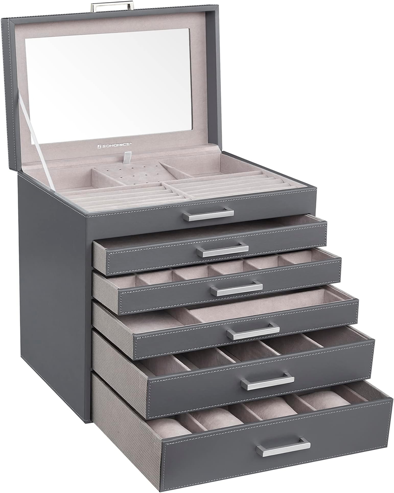  SONGMICS Schmuckkästchen Groß Schmuckkasten mit 3 Schubladen und Illustration 