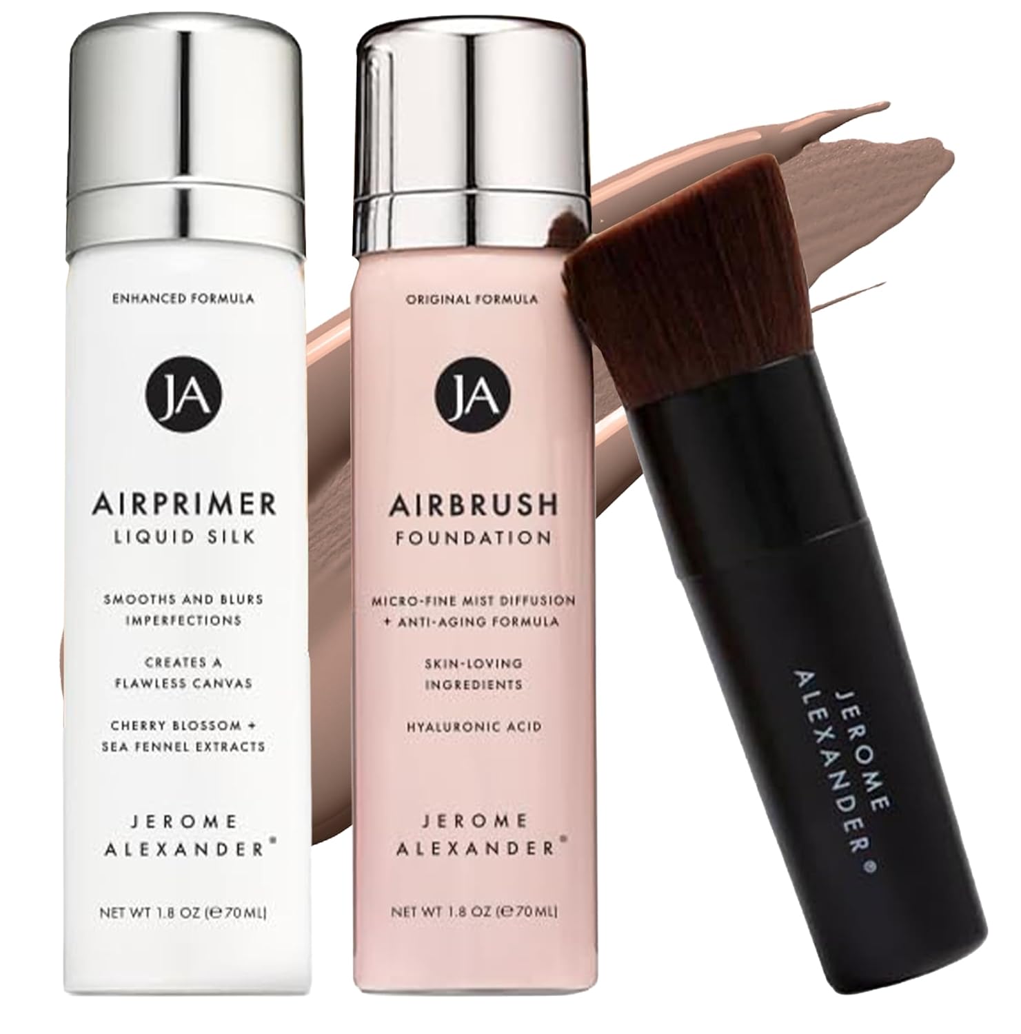 MagicMinerals AirBrush Foundation Set by Jerome Alexander – 3pc Set Includes Primer, Foundation and Kabuki Brush - Spray Makeup with Anti-aging Ingredients for Smooth Radiant Skin (Medium Dark)