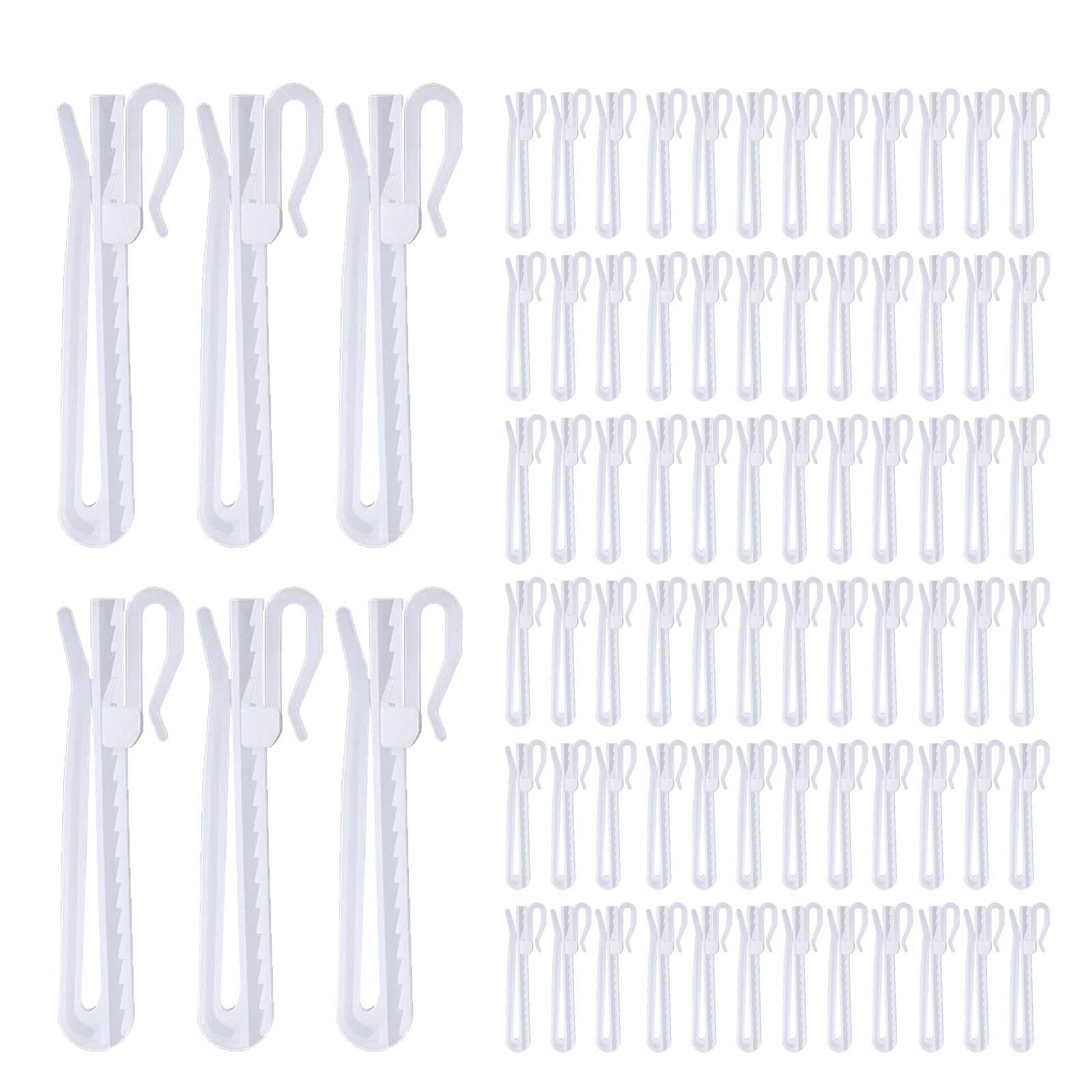 senylanhxy 80 Pcs Plastic Curtain Hooks, Adjustable Pinch Pleat Hooks, Ratchet System Pinch Pleat Curtain Hooks for Window Curtain, Door Curtain and Shower Curtain (85mm/3.35inch)