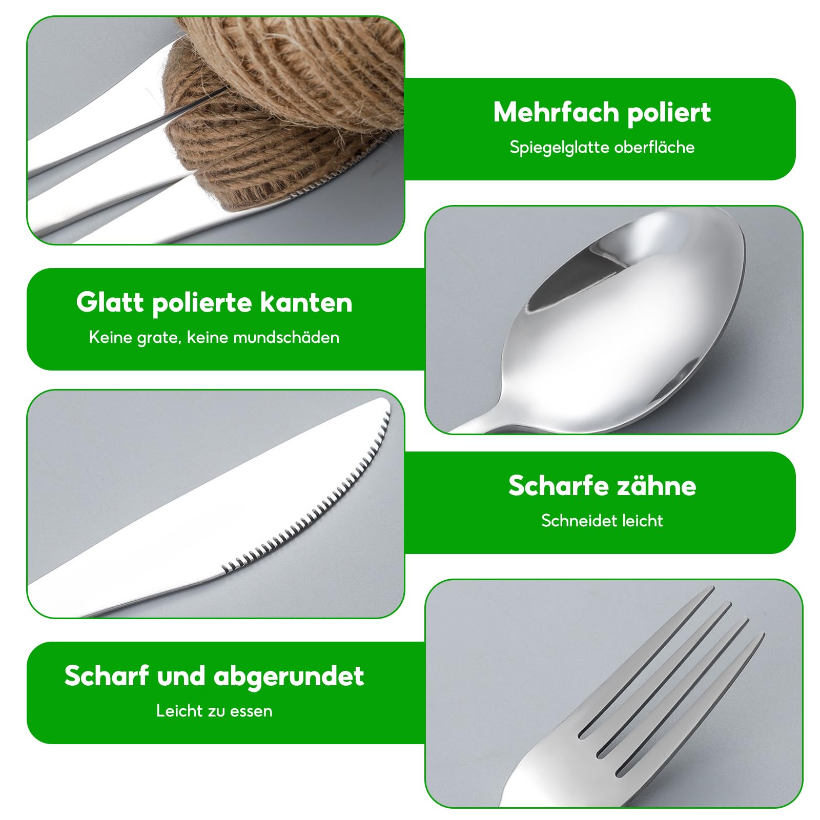 3 zestawy sztućców kempingowych ze stali nierdzewnej, z etui, przenośne sztućce podróżne, wielokrotnego użytku, zestaw sztućców kempingowych z łyżkami, widelcami i nożami, do szkoły, biura, na piknik
