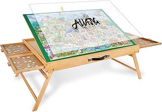 ALL4JIG 1500PCS Portable Puzzle Table with Legs, 25"x34"Adjustable Jigsaw Wooden Puzzle Board with 4 Drawers & Cover Birthday Gift for mom, 3-Tilting-Angle Jigsaw Puzzle Table for Adults