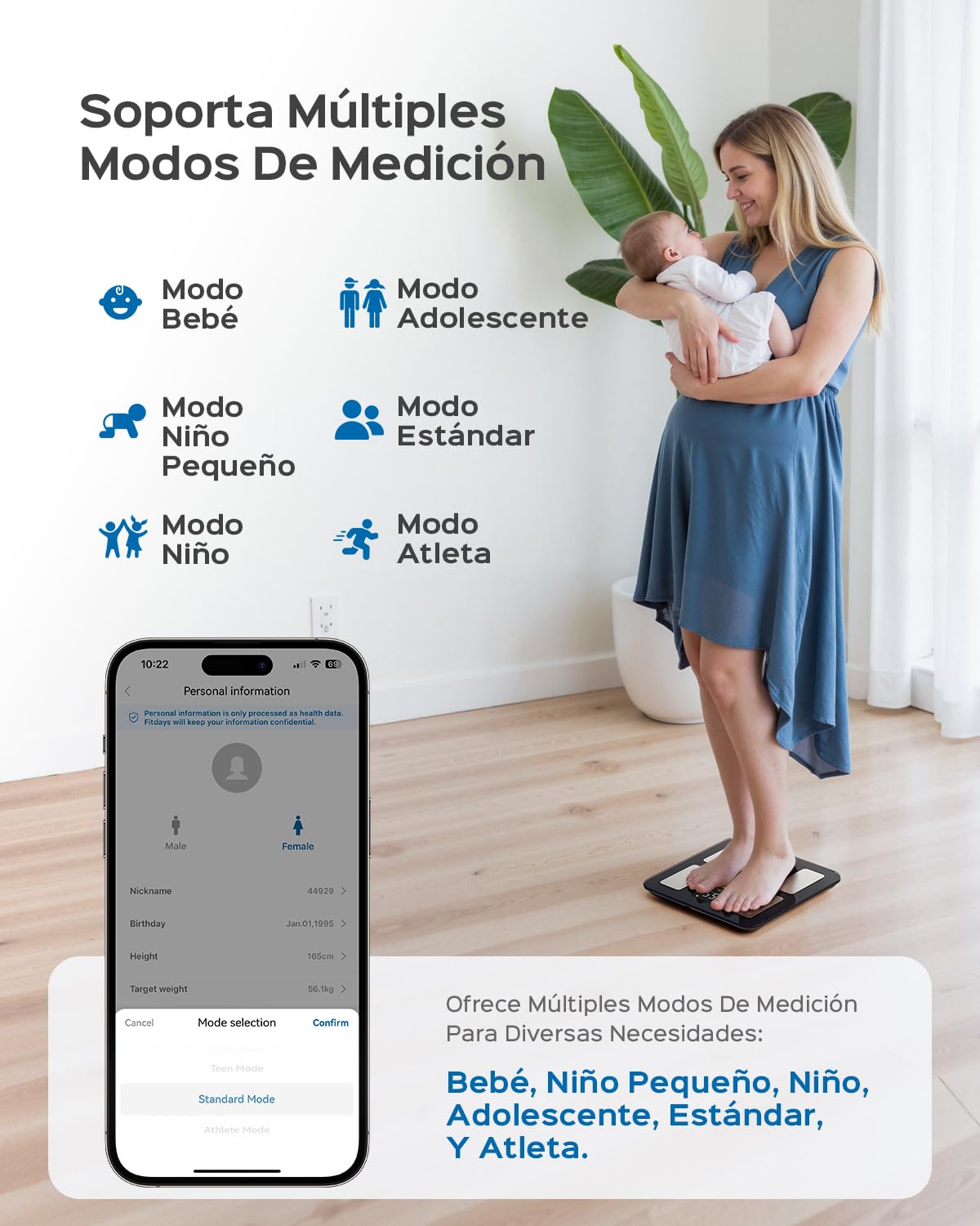 Báscula de Baño Digital, Báscula Grasa Corporal y Muscular con Gran Pantalla, 22 Métricas con IMC, Ritmo Cardíaco, Compatible con iOS y Android