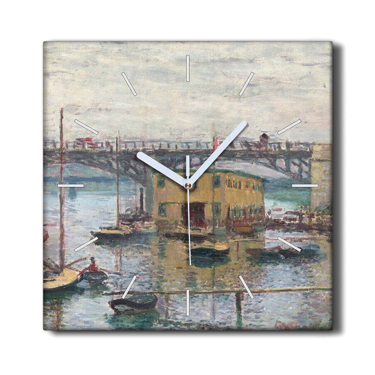 Horloge sur toile 30x30 cm Monet Pont à Argenteuil sans tic-tac pour salon