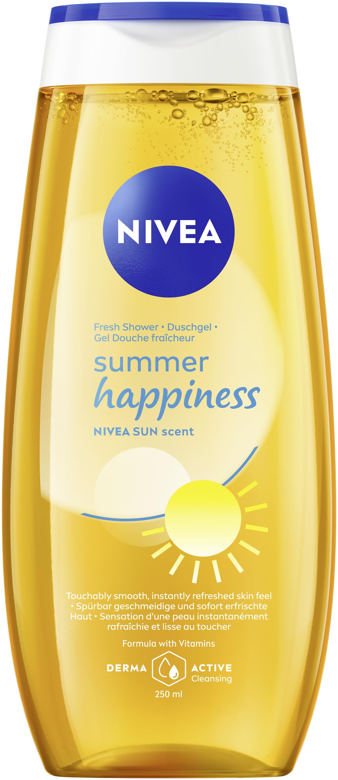 NIVEA Summer Happiness Duschgel, pH-hautneutrale Pflegedusche mit Vitamin C & E, feuchtigkeitsspendendes Duschbad mit dem klassischen NIVEA Sonnencreme Duft (250 ml)