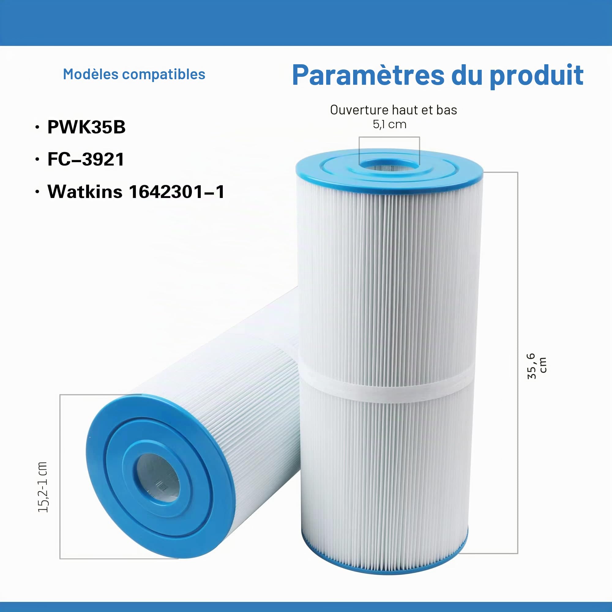 PWK35B remplace Les filtres de Spa Hot Springs Limelight Series, compatibles avec Watkins 1642301-1, 78161, 78286, Filbur FC-3921, Filtre en Tissu plissé - Lot de 2