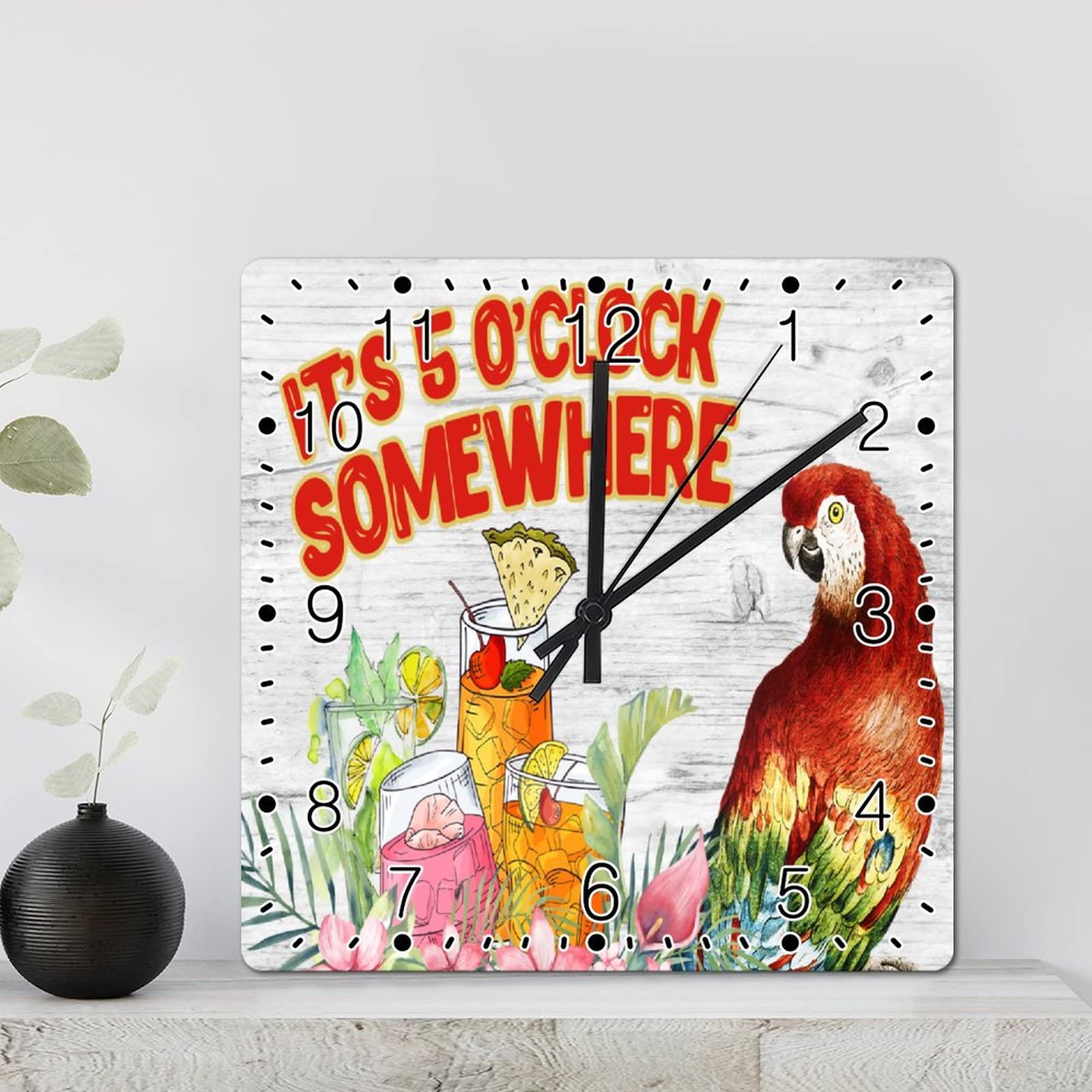 Horloge murale perroquet pour cuisine et salon au design floral plage