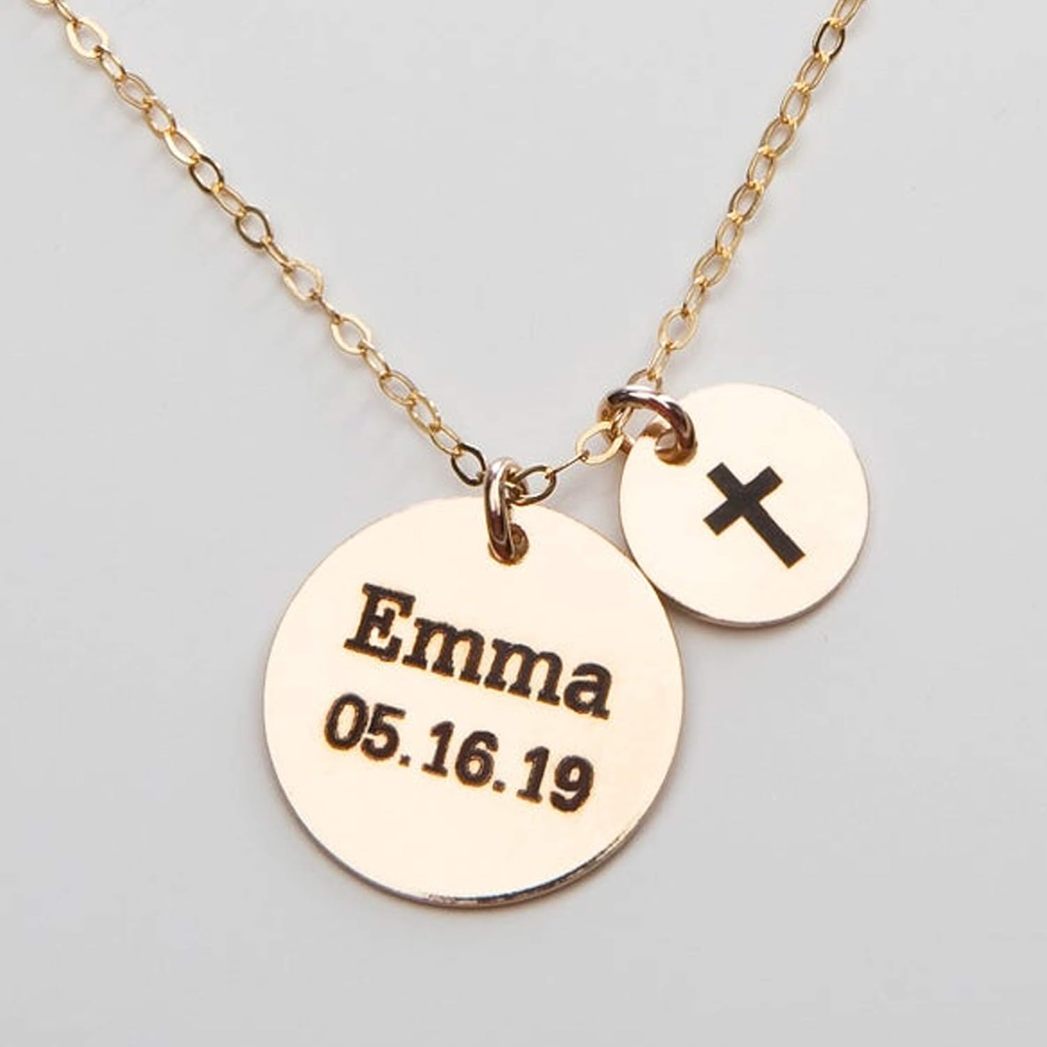 Personalized Name Date Cross Necklace, Girl Baptism, First Communion, Christening, Confirmation, Christian, Easter, Gift, Gold, Rose, Silver (CG413N).
