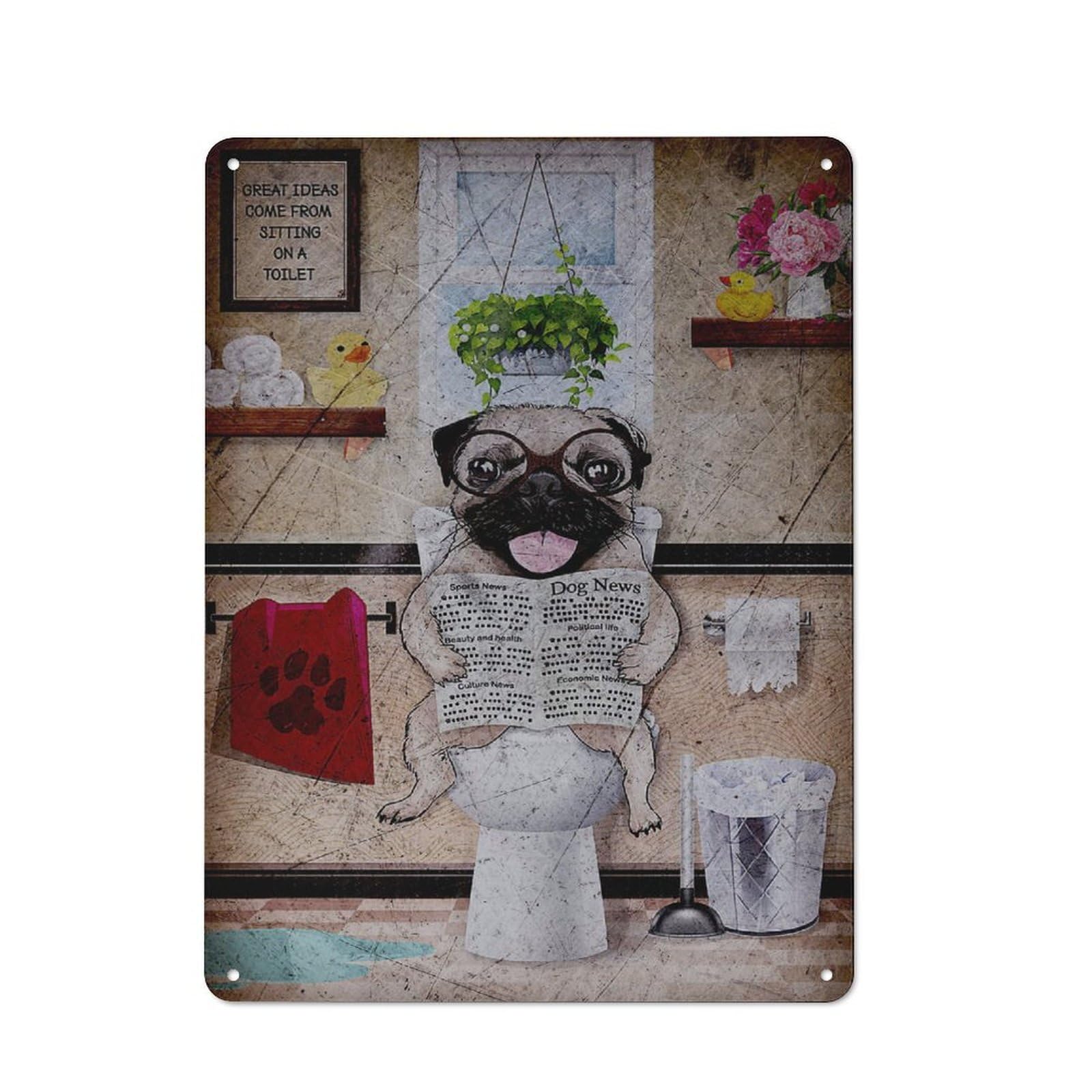 Junmoney Pug 40X30cm Retro-Style Tin Sign With For Garage Or Workshop, For Vintage Wall Decor Fans, For Metal Sign Collectors