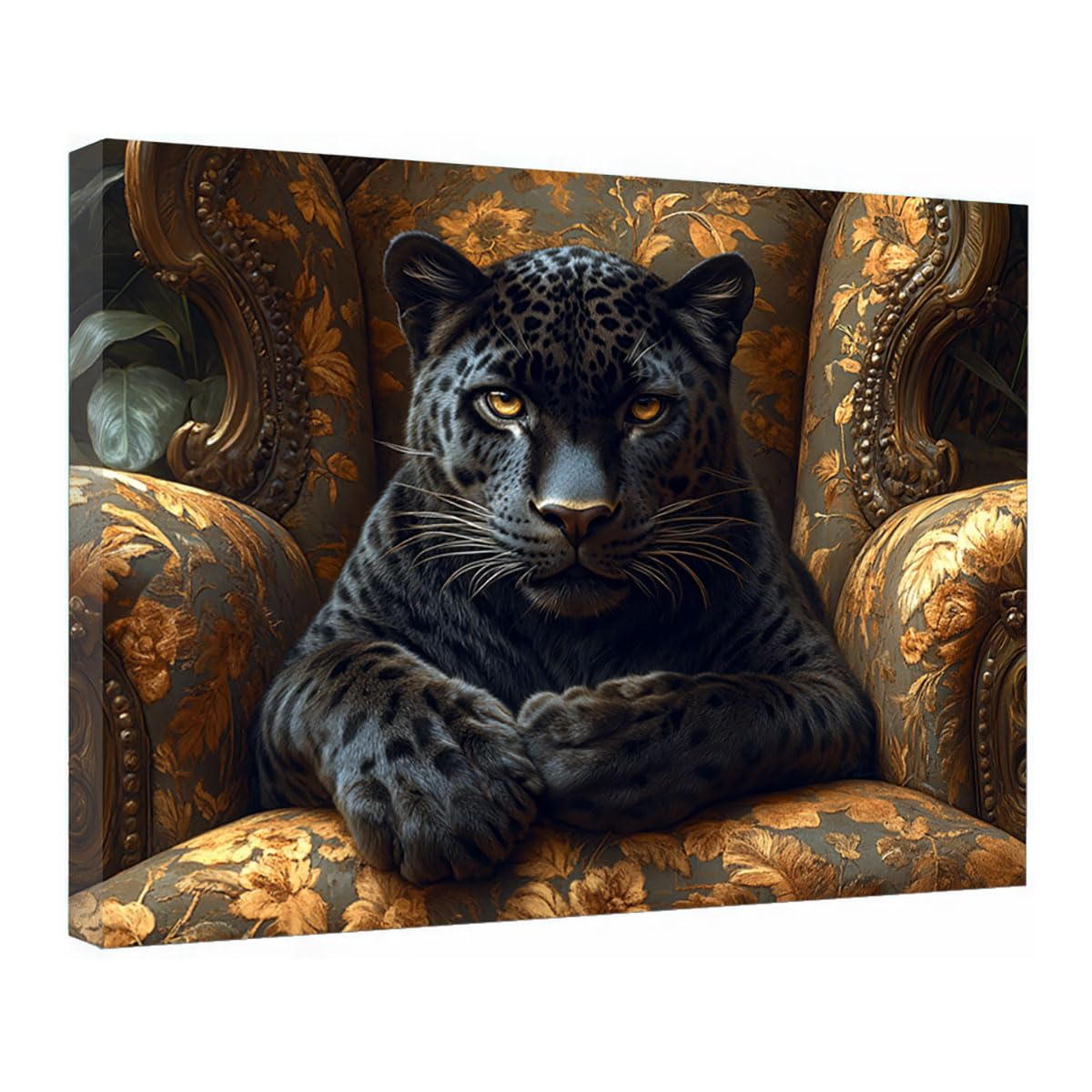 TZKRWRH Leopard Wall Art Print Home Decor Black Panther On Armchair Cheetah Prints Jungle Poster Minimal Animal Pictures Modern Paintings, Maximalist Decor(Black 85)-60x90cm Framed
