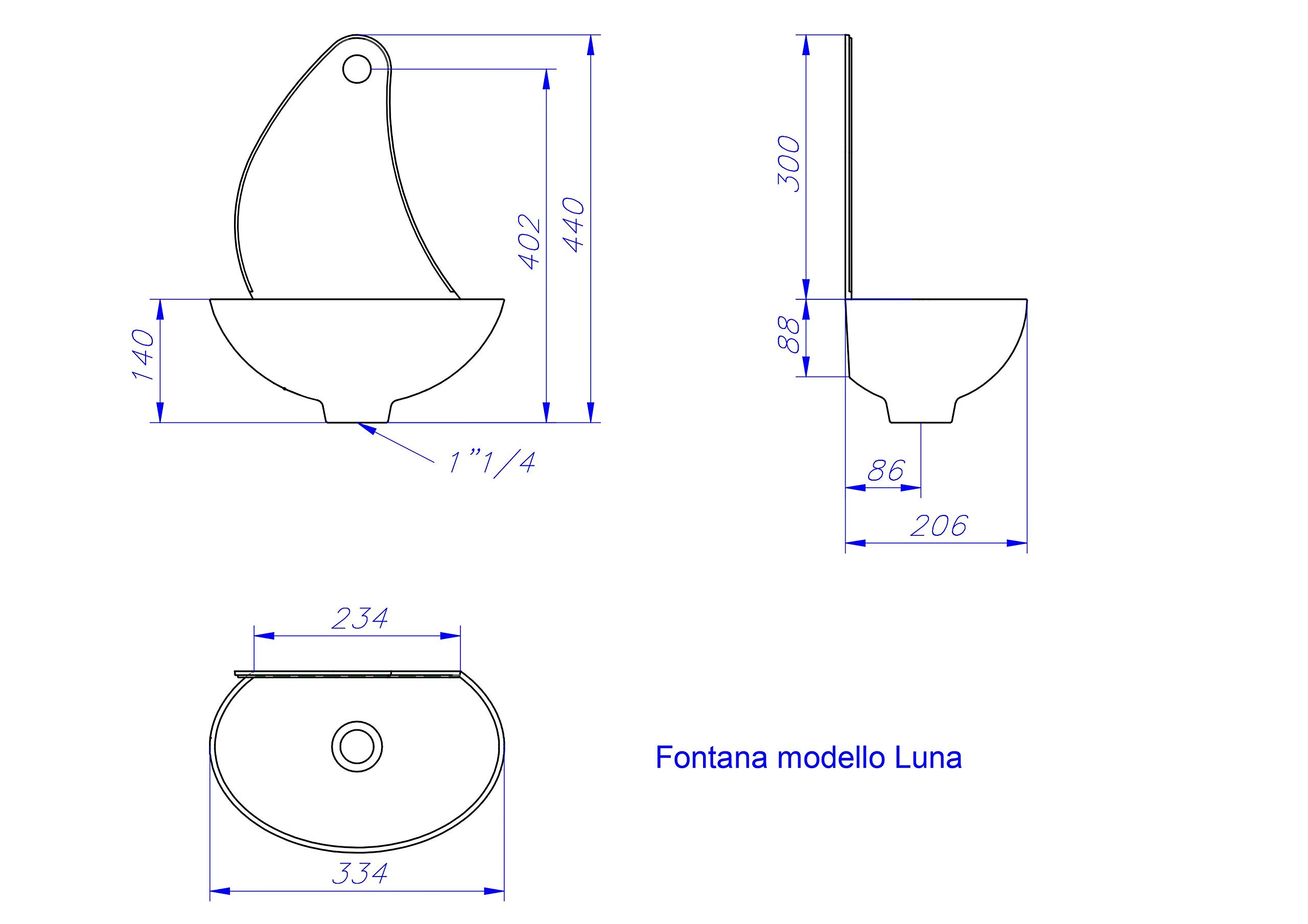 FONDERIA BONGIOVANNI |Wandbrunnen| Modell Luna| Farbe grau Gusseisen| mit Wasserhahn Modell 303L aus poliertem Messing| für Haus und Garten