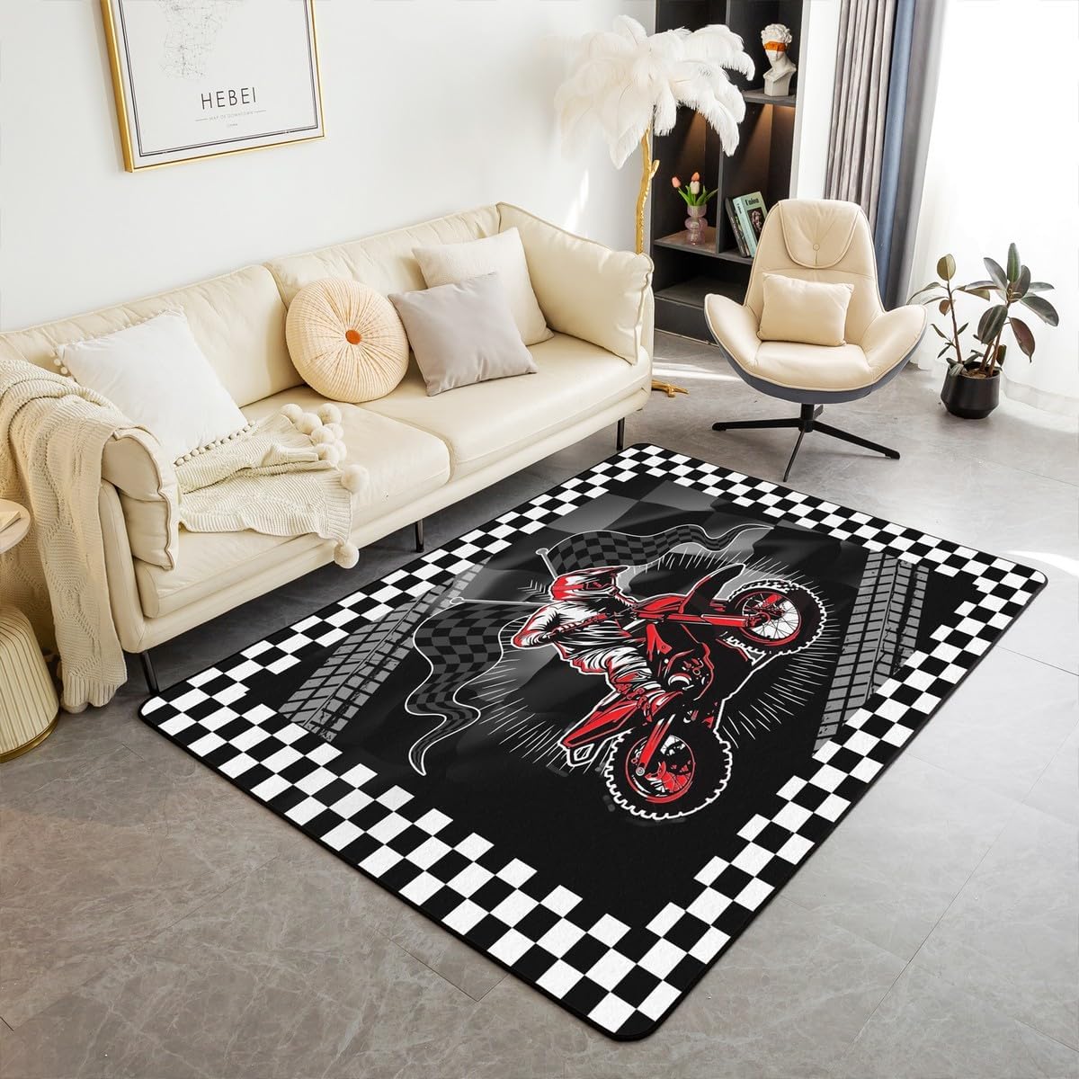 Feelyou Dirt Bike Living Room Rugs for Bedroom for Kids Boys Girls,Area ...