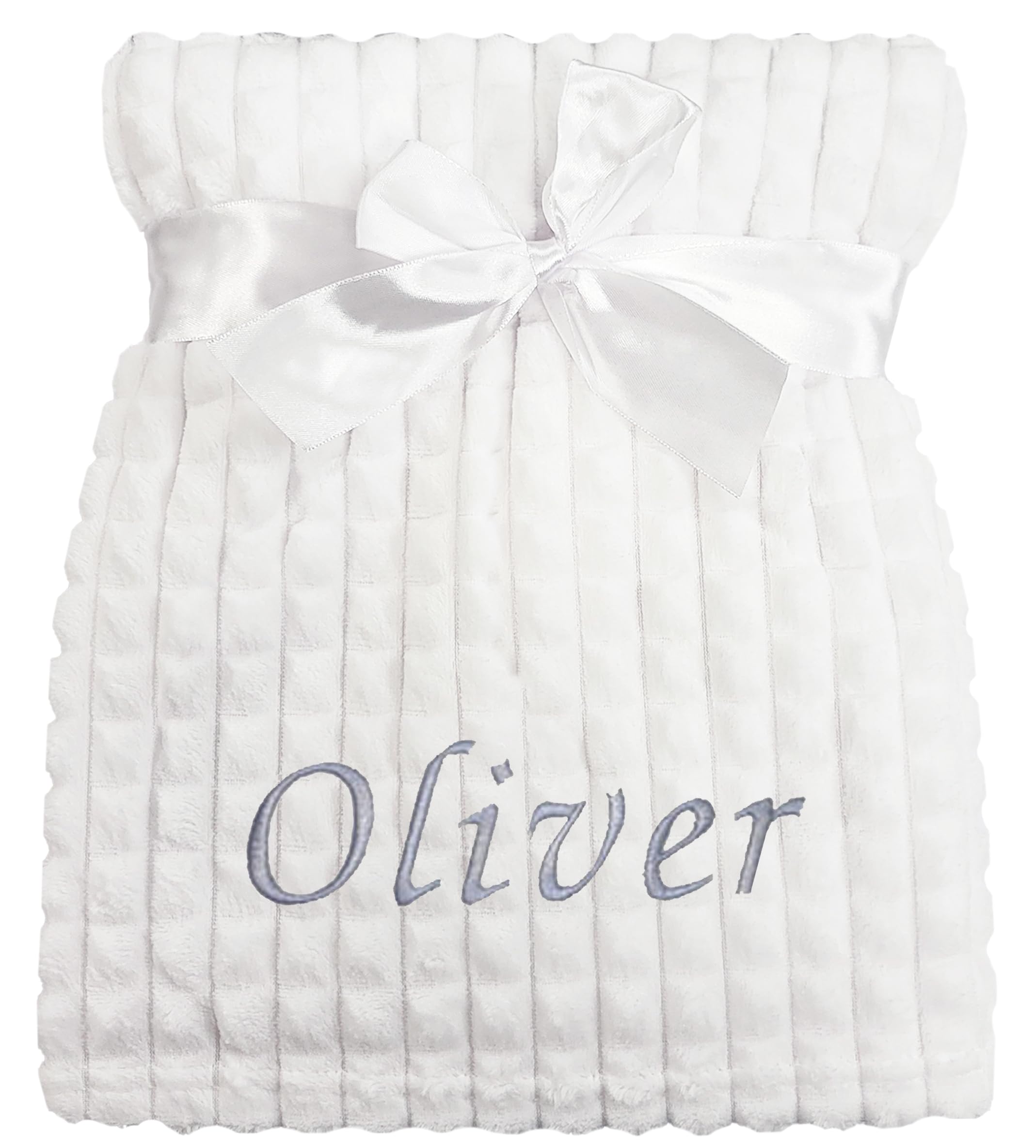 Baby Boy Girl Personalised Blanket Embroidered Name (White Squares)