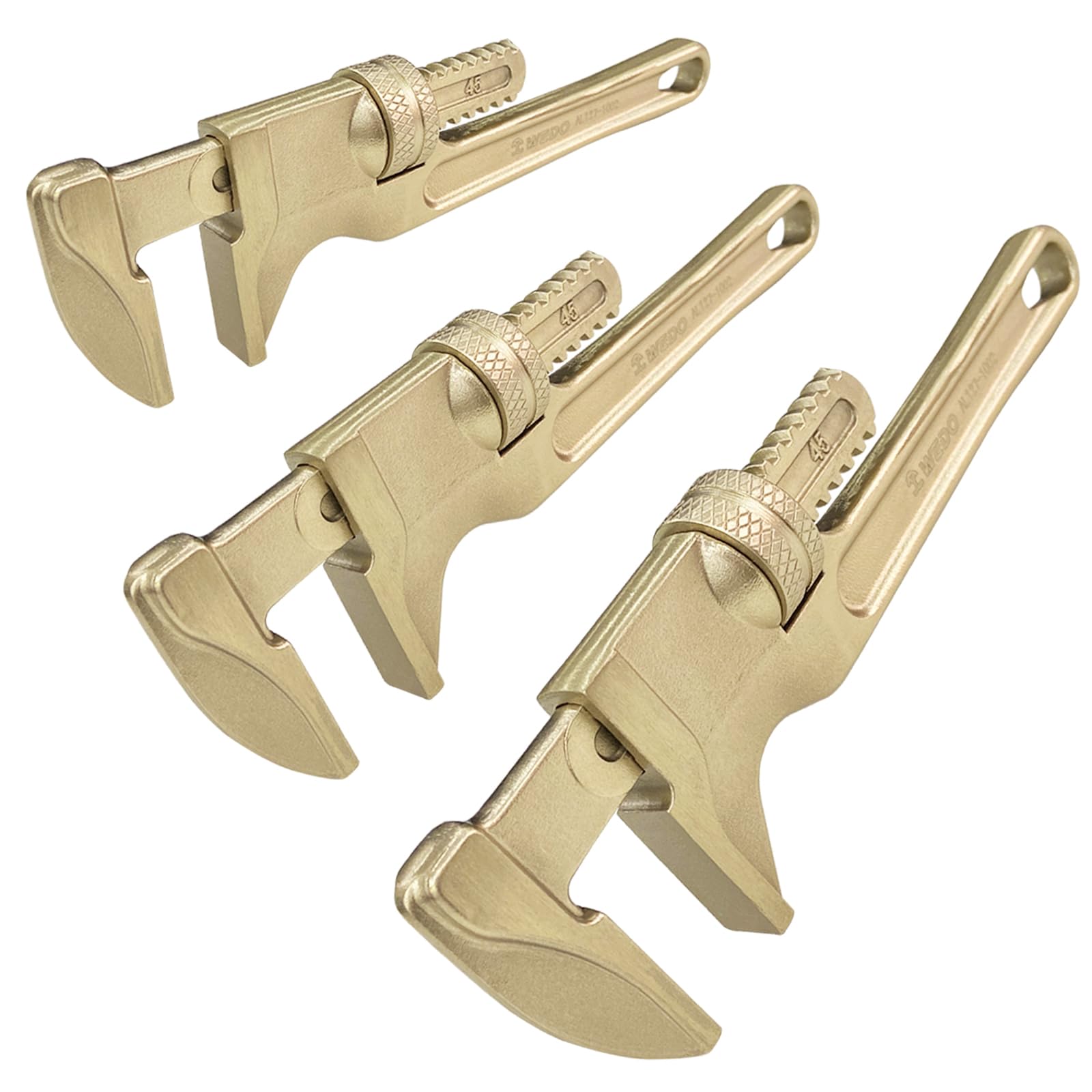WEDO Juego de 3 llaves de tubo recto sin chispas, juego de llaves de fontanero resistentes de 254 mm, 305 mm, 350 mm, bronce de aluminio, resistencia a la corrosión, certificado BAM y FM, llave de