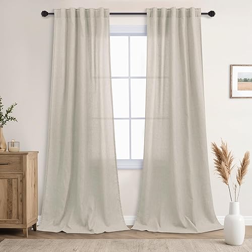 Miniatura 61 de Mrs.Naturall Cortinas transparentes verde esmeralda oscuro, cortinas de lino verde bosque para sala de estar, 63 pulgadas de largo, cortinas verdes