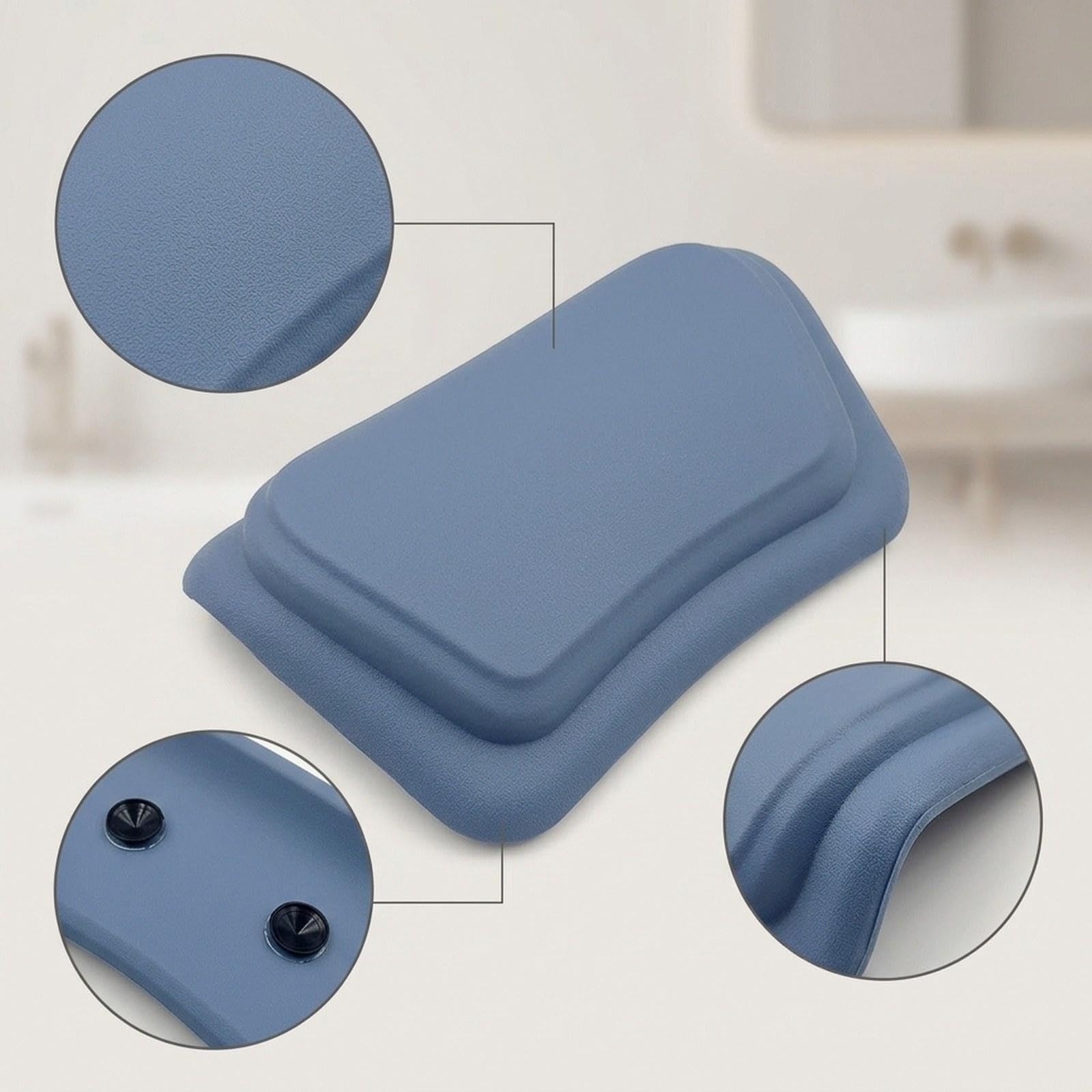Cuscino Vasca Da Bagno Ergonomico Poggiacollo Morbido PU Accessorio Vasca con Ventose Sostegno Testa Adatto per Spa Casa Relax, Blu