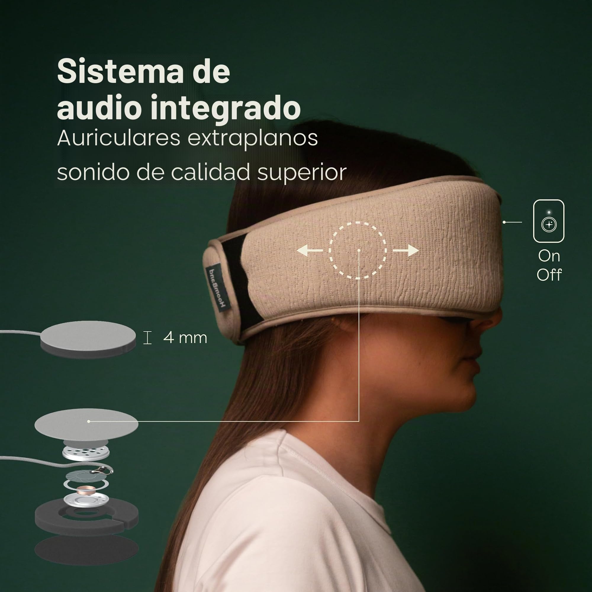HoomBand Ultimate - Auriculares inalámbricos para dormir Bluetooth 5.0 | Máscara 100% opaca | Terapia de sonido, historias hipnóticas gratuitas, meditación | Ajustable | Cable magnético