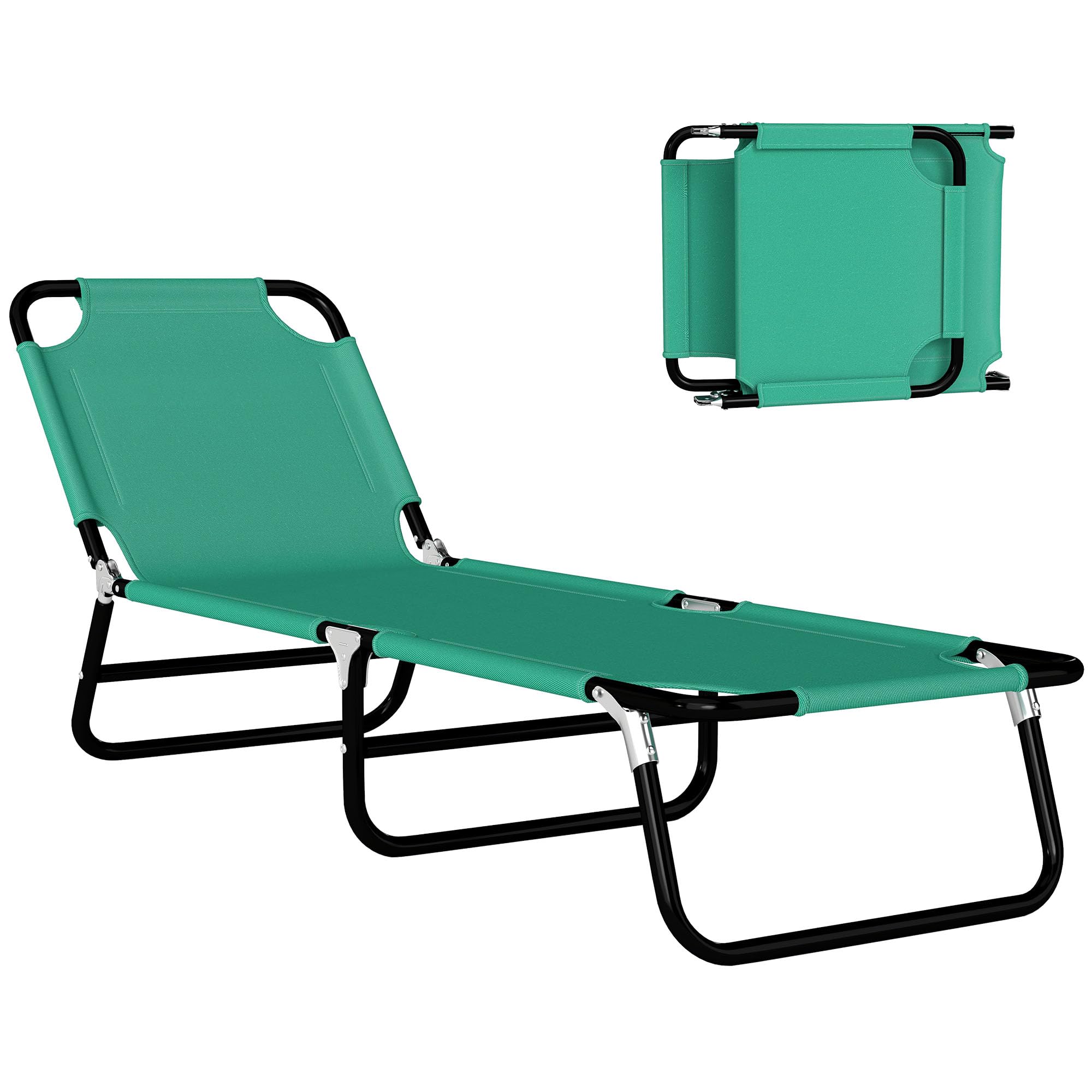 Outsunny Foldable Sun Lounger with 5-Position Adjustable Backrest, Outdoor Portable Recliner Chaise Lounge Chair with Breathable Mesh Fabric, Green