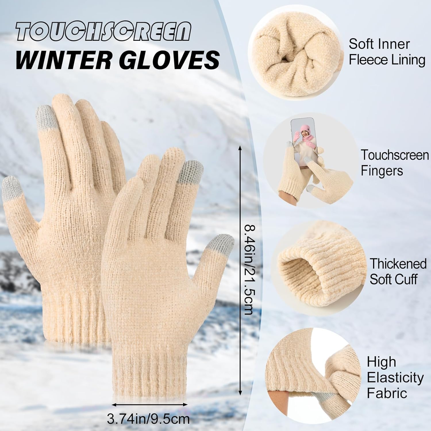 Winter Beanie Hat Scarf Gloves Set, Warm Fleece Lined Skull Cap Neck Warmer Winter Gloves for Men Women - Image 5