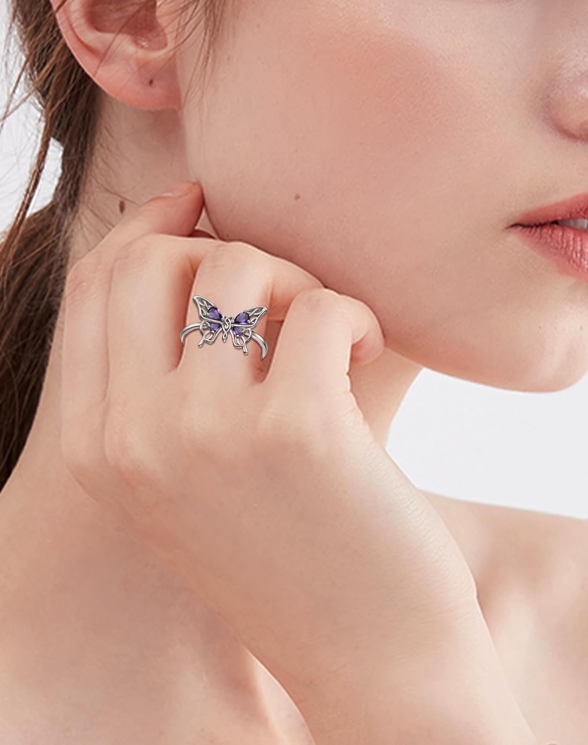 Big Butterfly Statement Ring for Women - Solid Sterling Silver 18K White Gold Plated Teardrop Pear Birthstone Bands Jewelry - Image 5