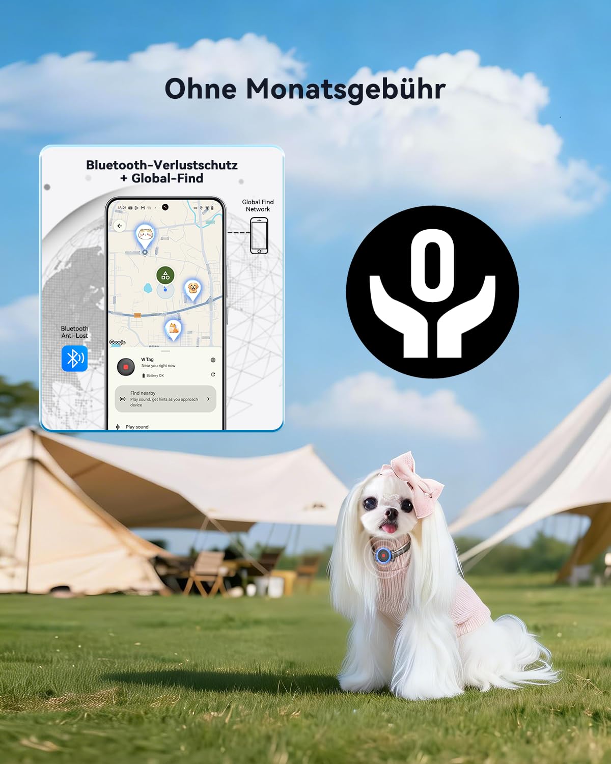 Katze Hund GPS Tracker für Android ohne ABO, Hundetracker Katzentracker für Halsband, Android Smart Tag kompatibel mit Google Find Hub, Wasserdicht Tracking Standort von Haustieren (2 Pack) - 5