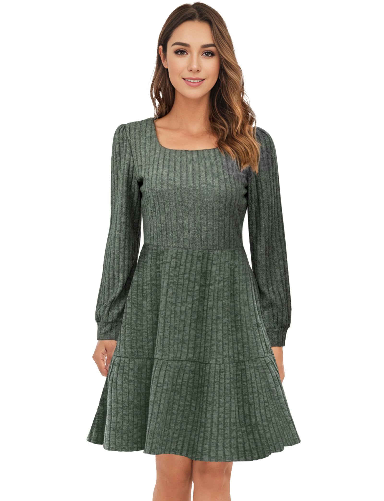 ZENUTA Robe pull à col carré à manches longues en tricot décontracté avec poches pour femmes hiver 2025
