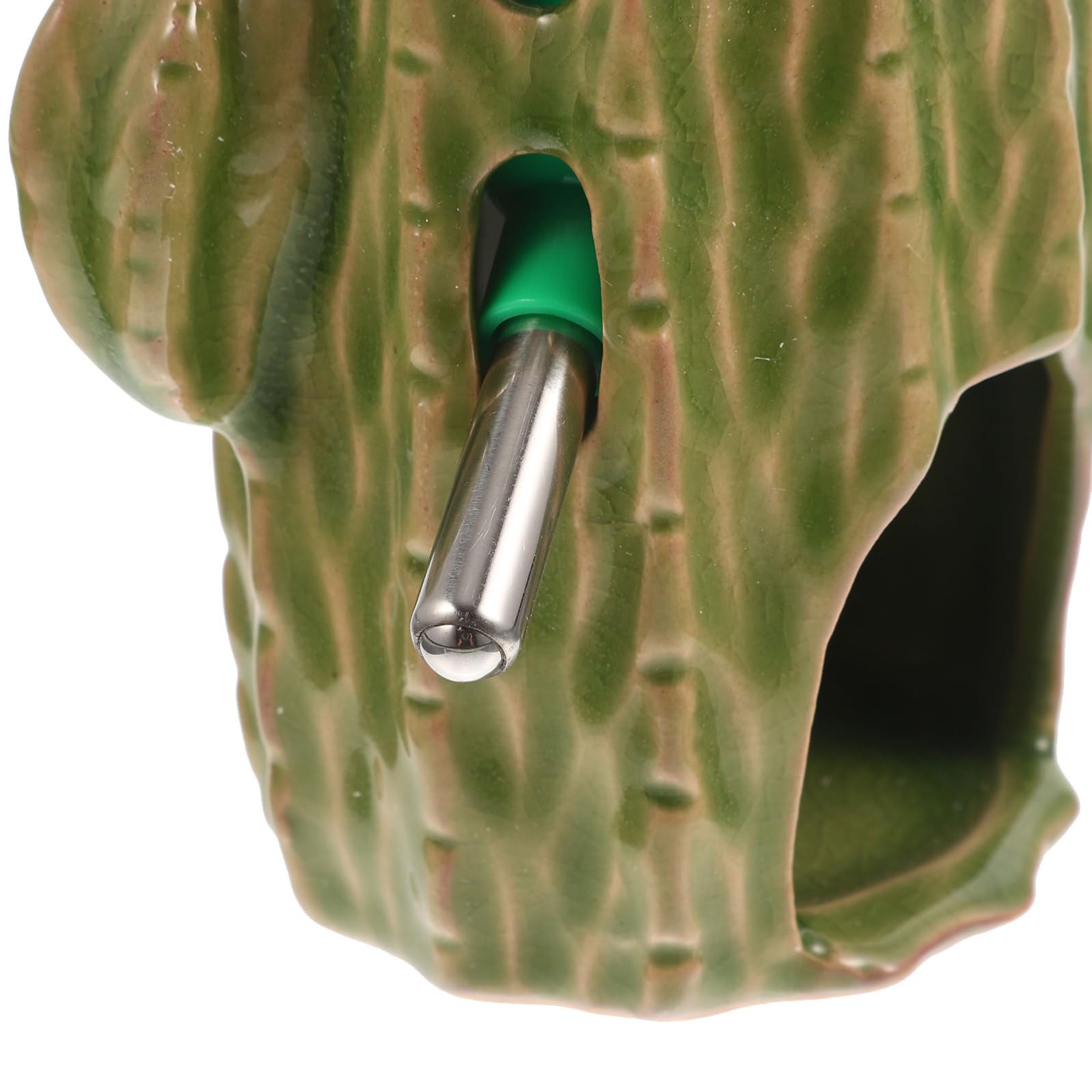 WOONEKY Distributeur d'eau Vertical pour Petits Animaux et Chinchillas, Biberon pour Hamster Debout 80ml en Céramique Support Vert, Facile à Utiliser en Cage