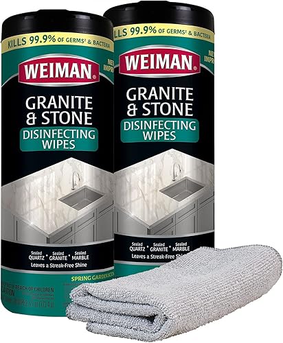 Weiman Toallitas desinfectantes de granito 30 toallitas con paño de pulido Paquete de 2 Desinfecta limpiar y brillar sellado, granito, mármol,