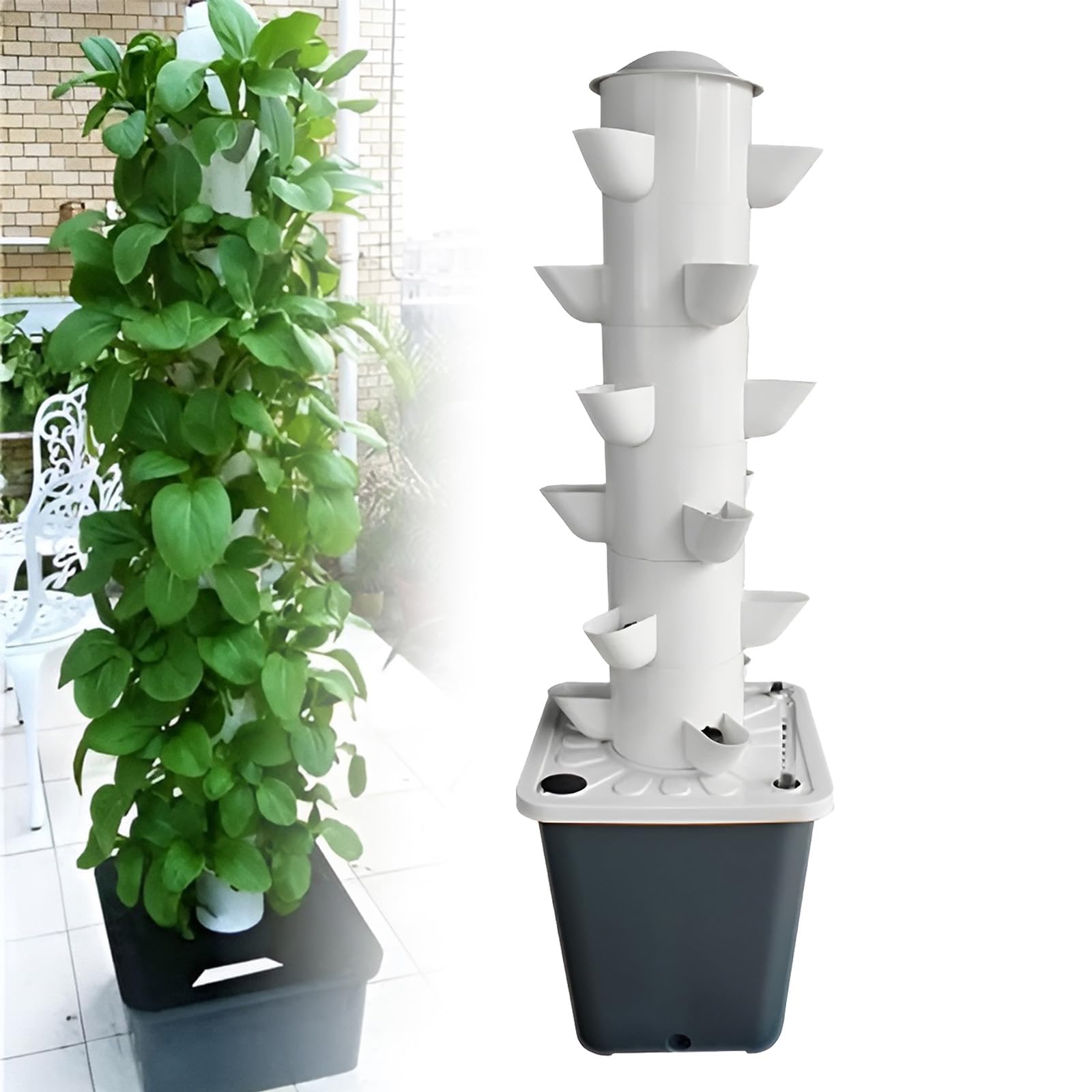 Sistema de cultivo vertical hidropónico, kit hidropónico de PVC de grado alimenticio para jardinería interior y exterior, 30 agujeros para lechuga, hierbas y verduras