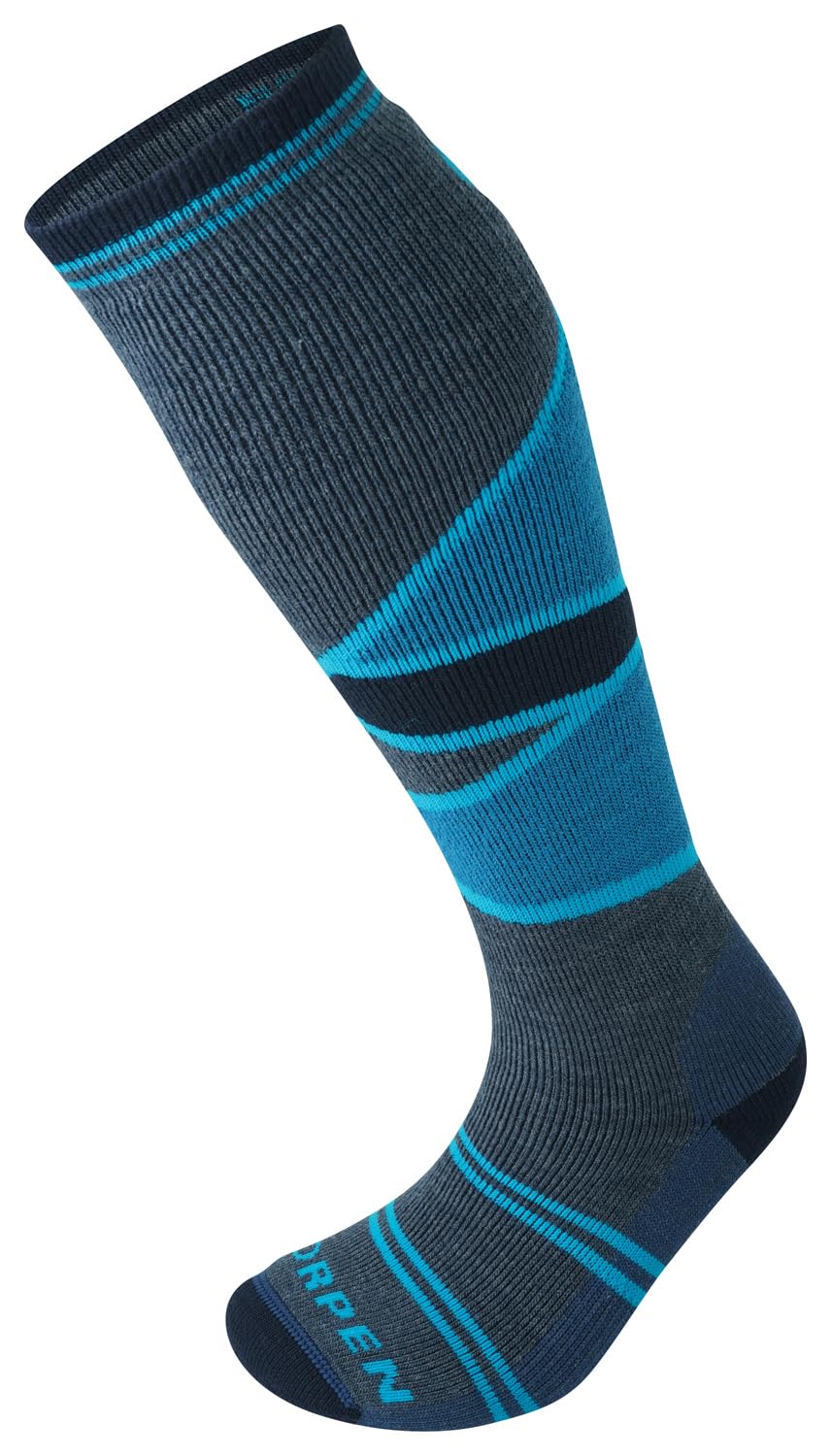 Lorpen T2 Womens Ski Eco Mid Sock, Great for Winter Sports, Eco-Friendly & Sustainable, Tall and Cushioned, Blue, Size Small