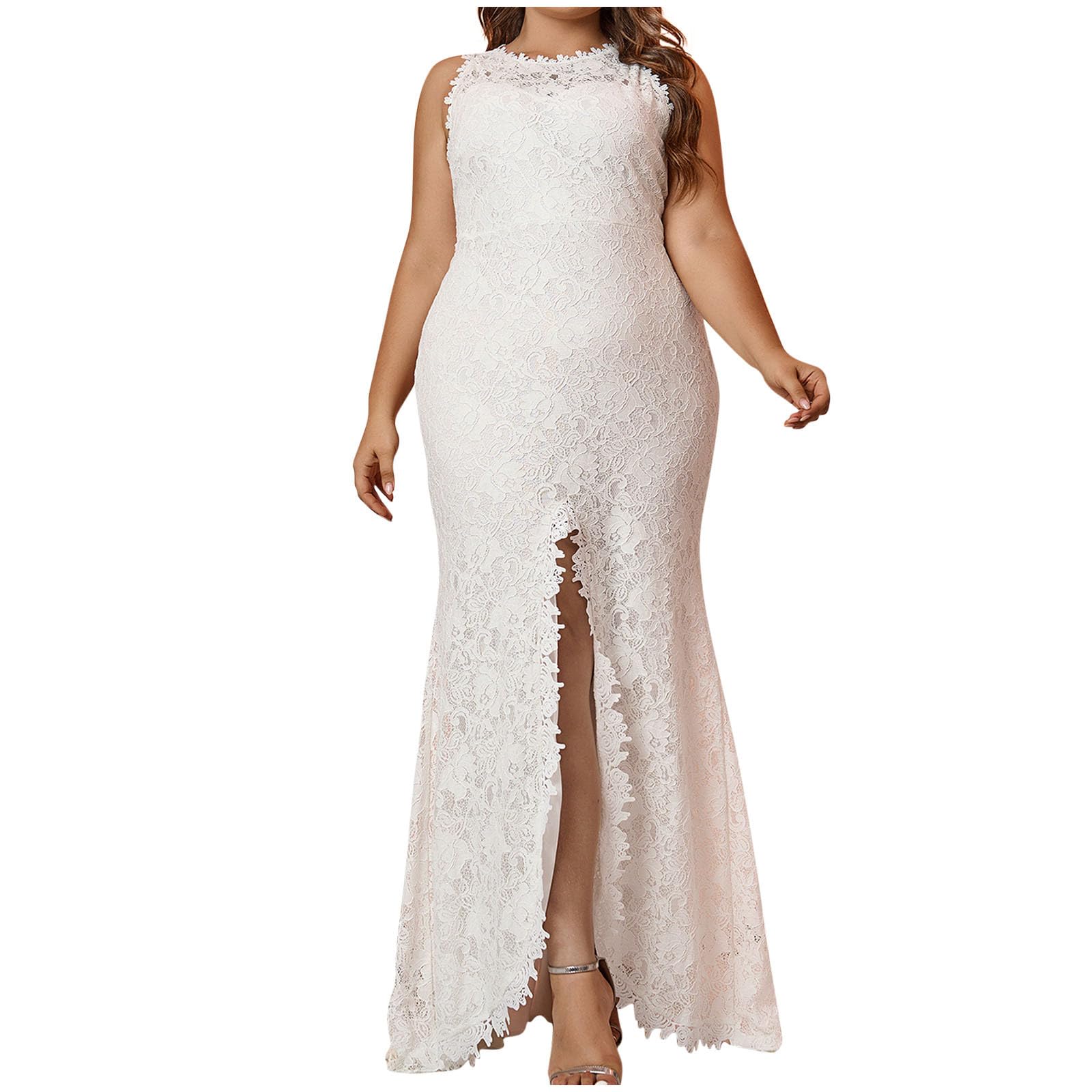 Vestido de novia de tallas grandes, ajustado, vestidos de novia con abertura larga, color blanco, vestido de novia, vestido de novia, vestido de noche, vestido de novia, vestido de noche de