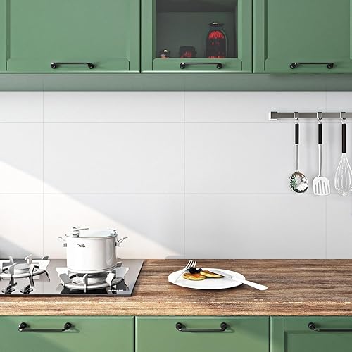 Miniatura 6 de FunStick Azulejos de vinilo blanco de 12 x 24 pulgadas, impermeables, para despegar y pegar, azulejos de pared para cocina, baño, azulejos para piso