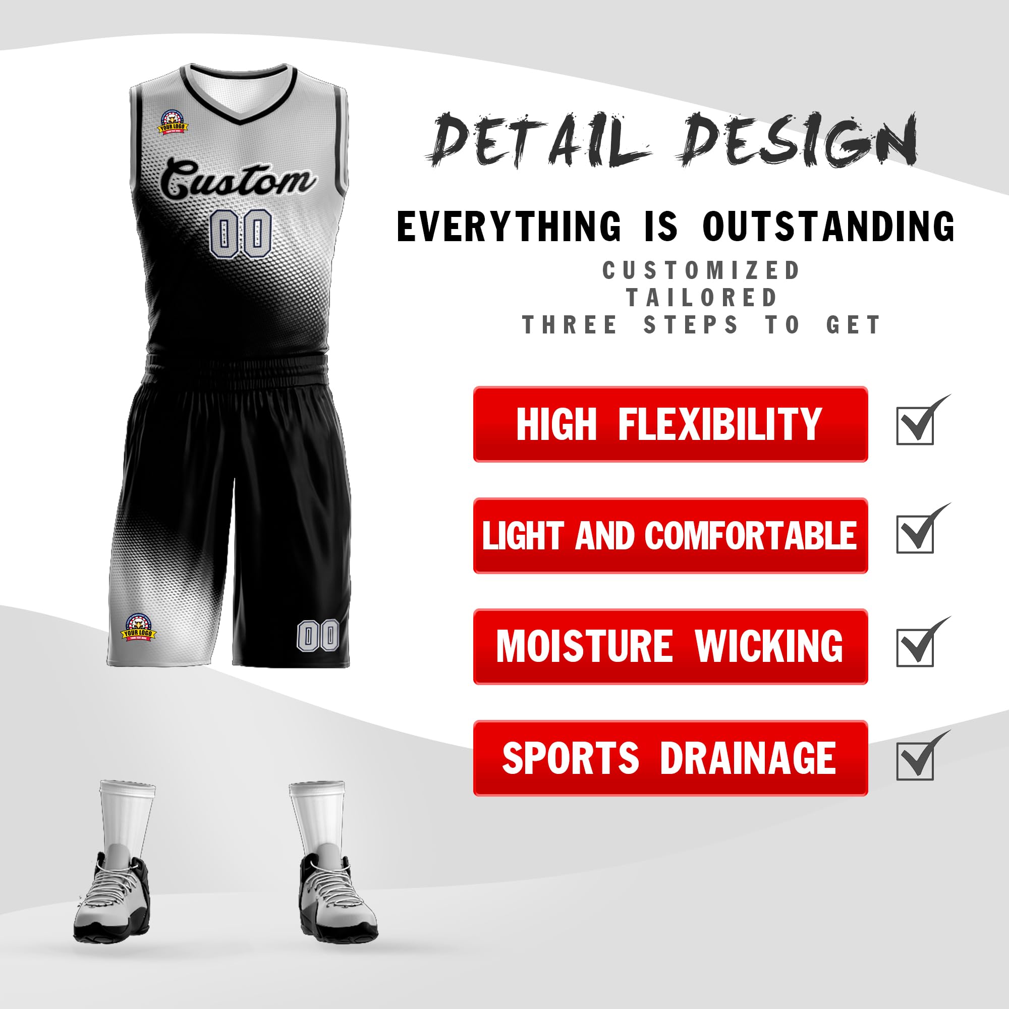 KXK Custom Gradient Basketball Jersey Uniform Any Name Number Logo,Personalized Print Basketball Shirt Shorts, Grey/Black-20