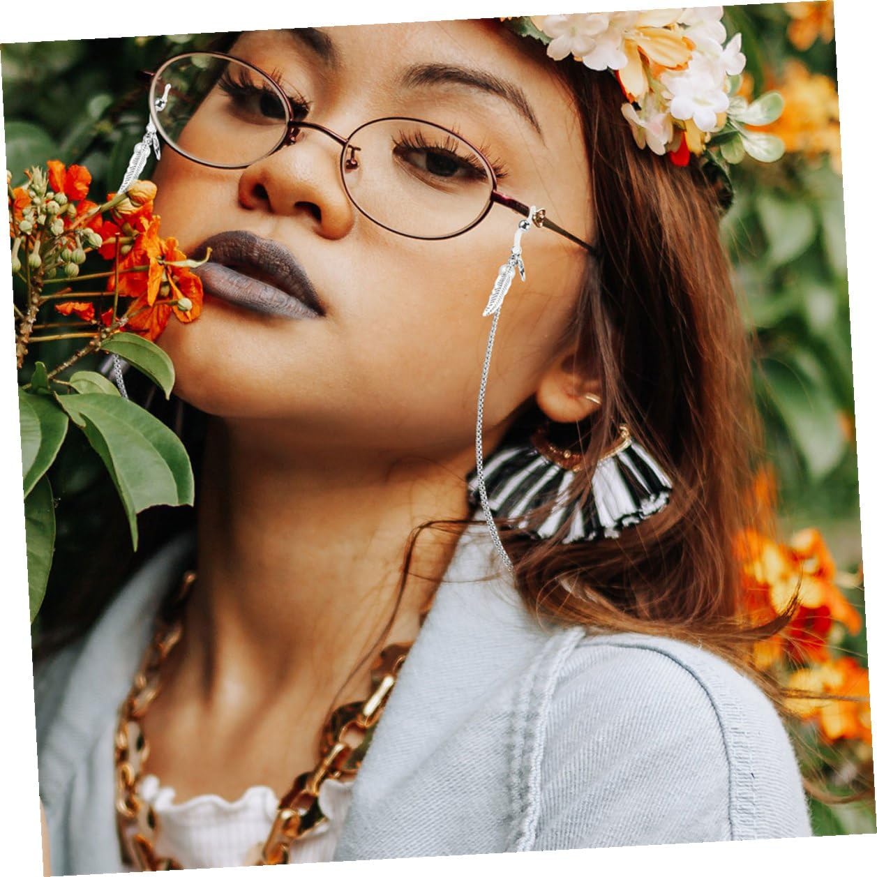 MAGICLULU 2pcs Metal Leaf-design Eyeglasses Cord Glasses Chain Holder Strap for Women Men Eyewear Retainer Necklace Suitable for Sunglasses and Glasses