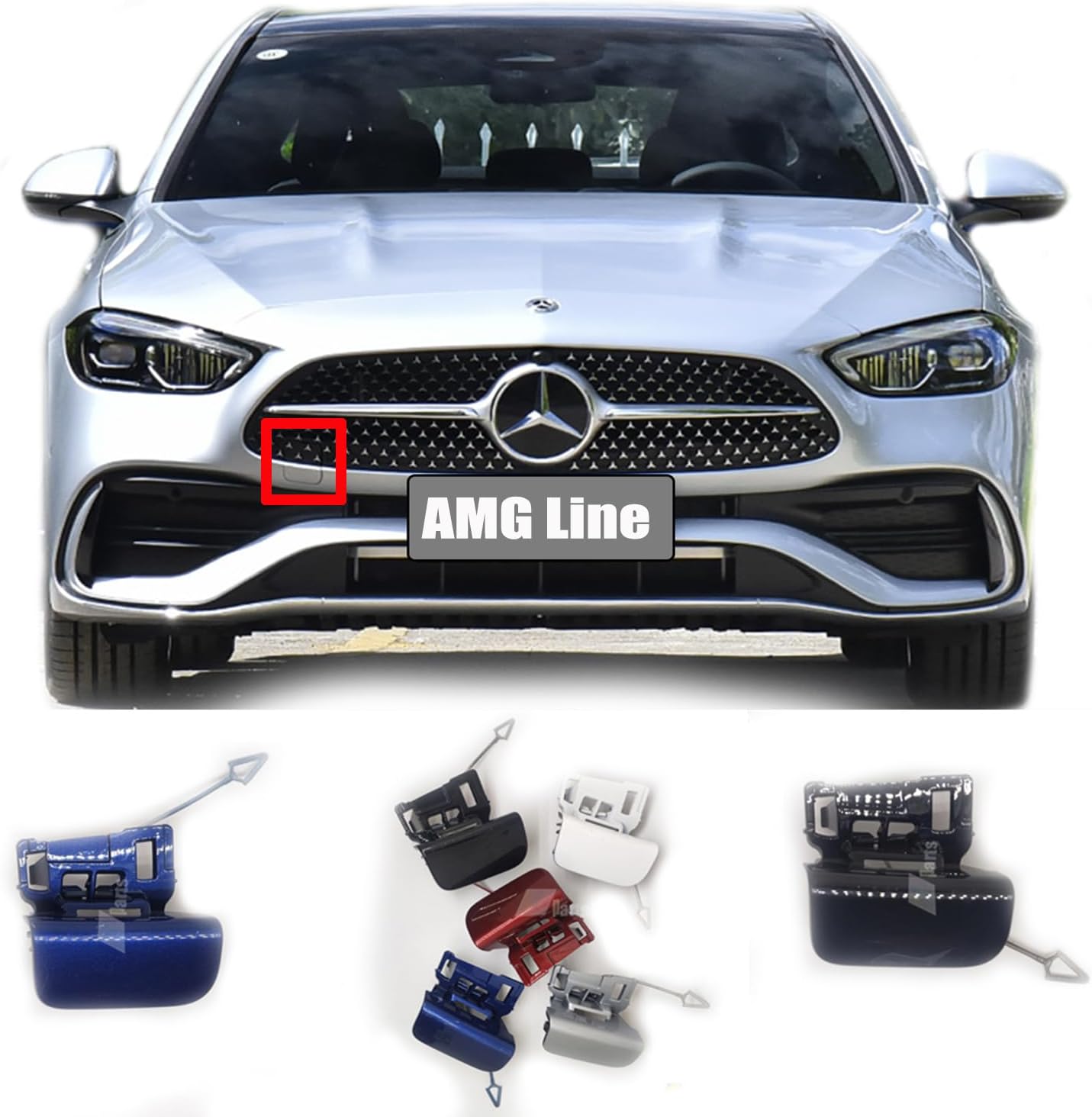 Front Tow Cover for 21-23 Mercedes Benz C V206 Fit C160 C180 C200 C250 C300 C350 C400 C450 2021 2022 2023 Bumper Hook Eye Cap 2068850001