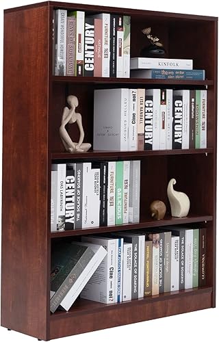 Farini Estantería de cerezo para dormitorio, 4 estantes, estantería de oficina, 48 pulgadas de alto, moderna estantería de madera para sala de