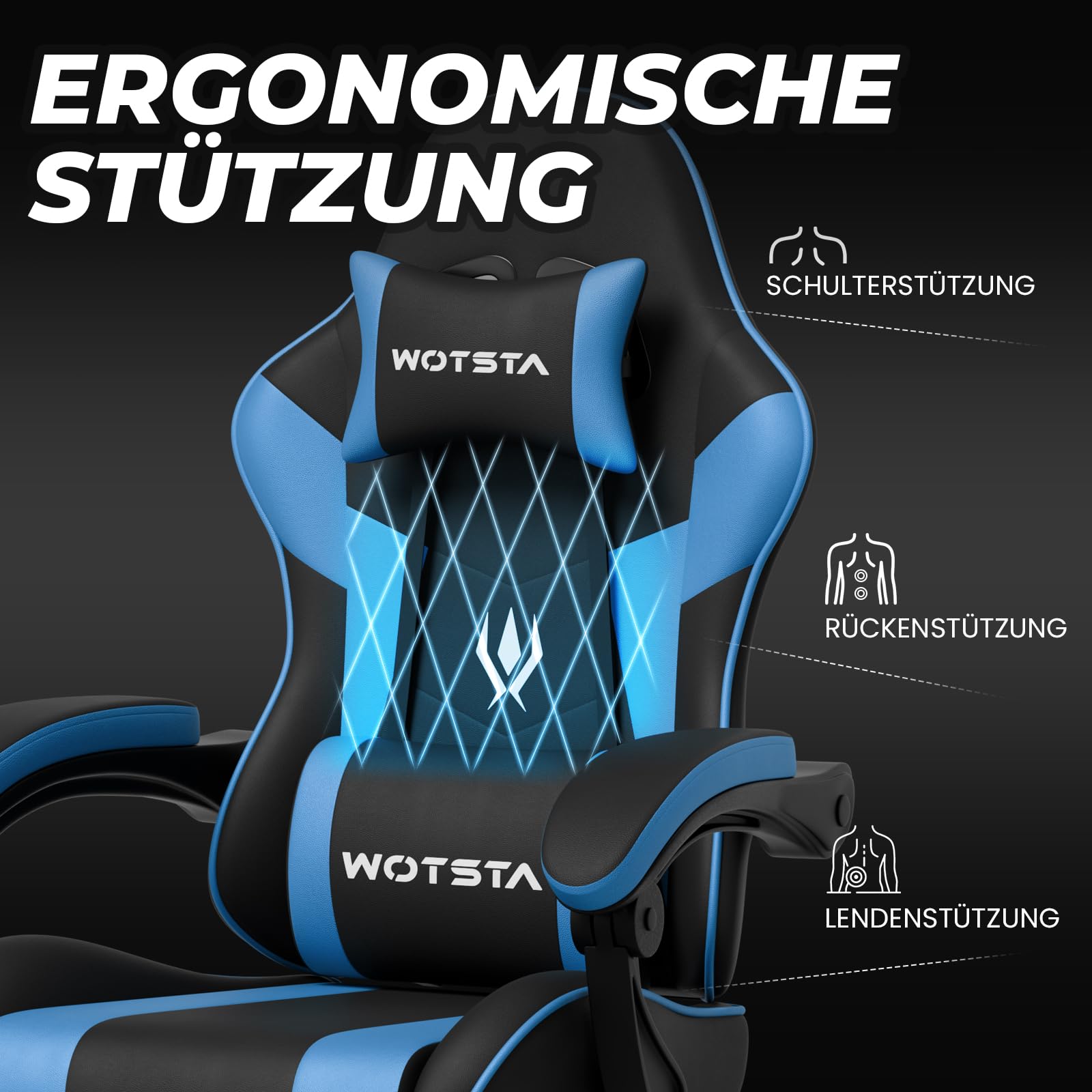 Gaming Stuhl, ergonomiischer Bürostuhl, höhenverstellbar Gamer Chair mit ausziehbarer Fußstütze, Computerstuhl mit Lendenstütze, Gaming Sessel 135°