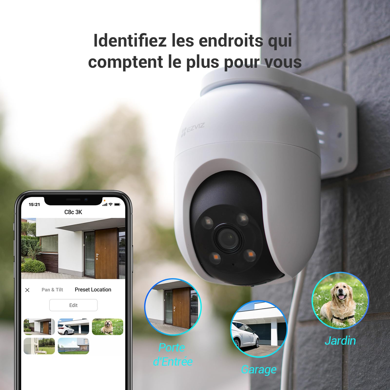 EZVIZ C8c 5MP 2PK Caméra Surveillance WiFi Extérieure 3K 360° Suivi Auto-Zoom Détection IA Humaine Véhicule Vision Nocturne Couleur Double Bande 2.4/5GHz WiFi 6
