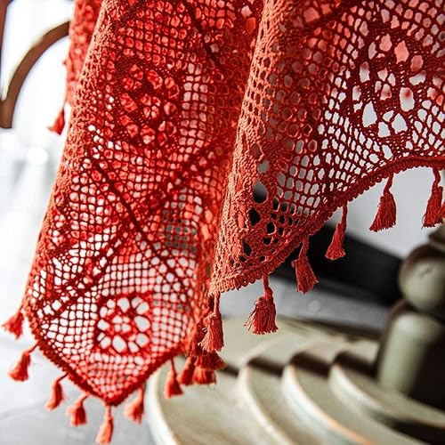 Miniatura 4 de Mantel bordado a cuadros naranja con borlas, bohemio, hecho a mano, de ganchillo, rectangular, de encaje, para cocina, comedor, decoración de bodas,