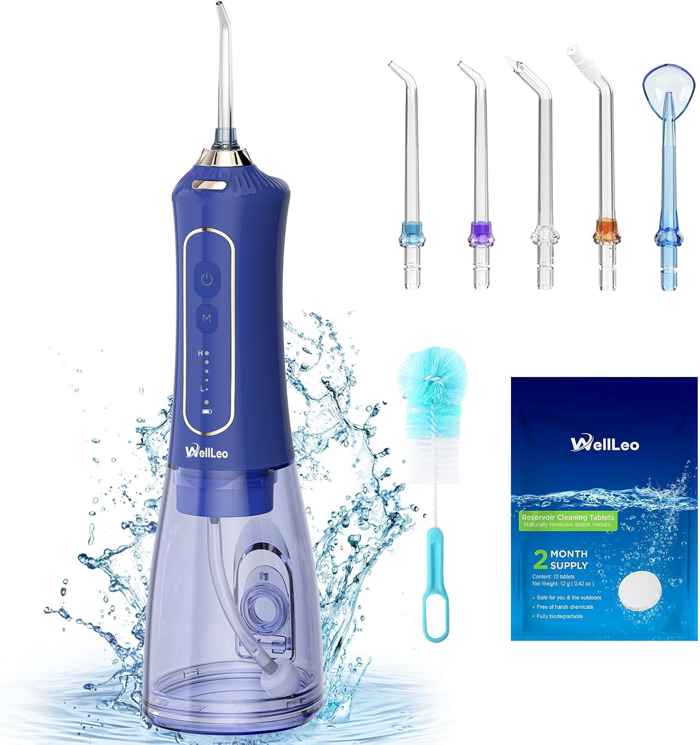 Idropulsore per denti, 300 ml, senza fili, ricaricabile, con 5 modalità, 5 punte a getto, IPX7, impermeabile, per la cura delle gengive, uso domestico e in viaggio