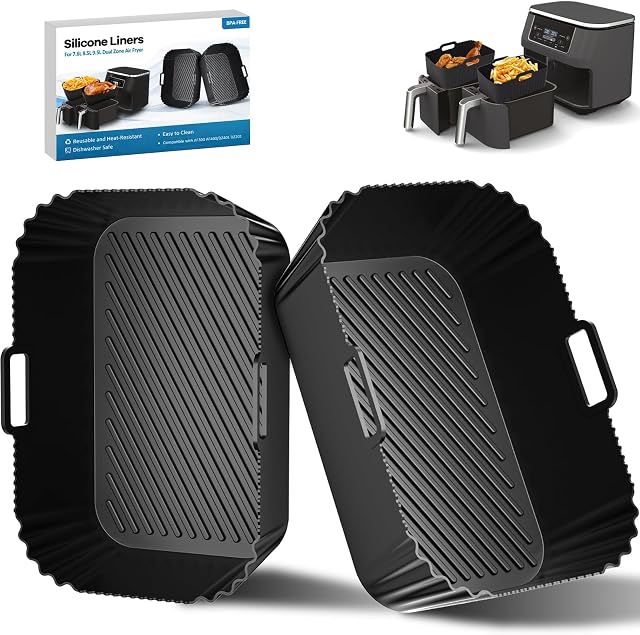 Lot de 2 Tapis en Silicone pour Friteuse à Air pour Ninja Foodi Dual DZ201, DZ401, DZ550, DZ302, Accessoires Réutilisables pour Friteuses à Air COSORI Chefman Instant 8-10QT