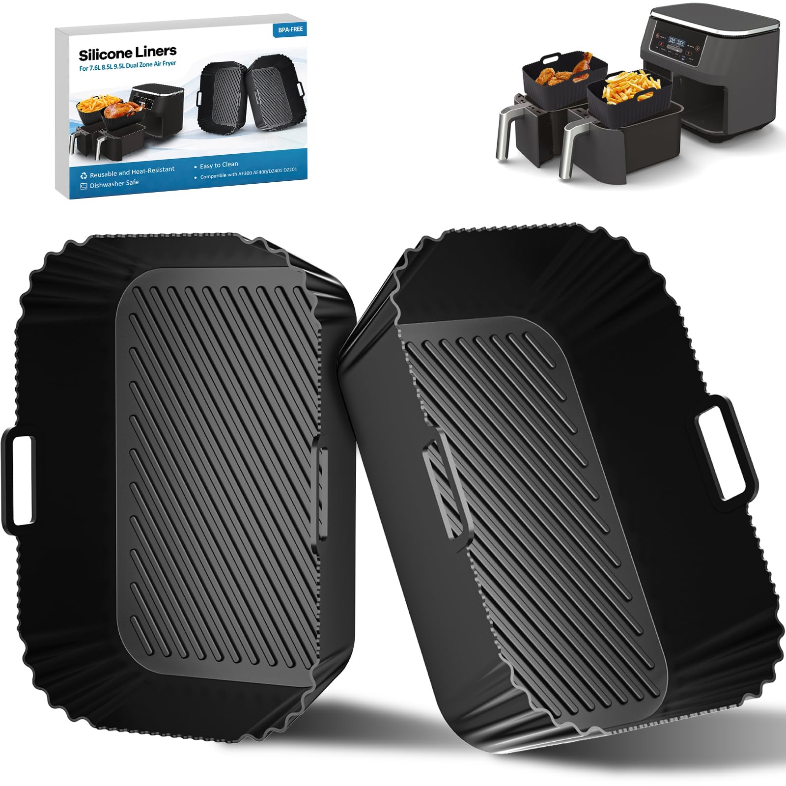Yikki 2Pack Silicone Air Fryer Liners Accessories for Ninja AF400UK AF300UK