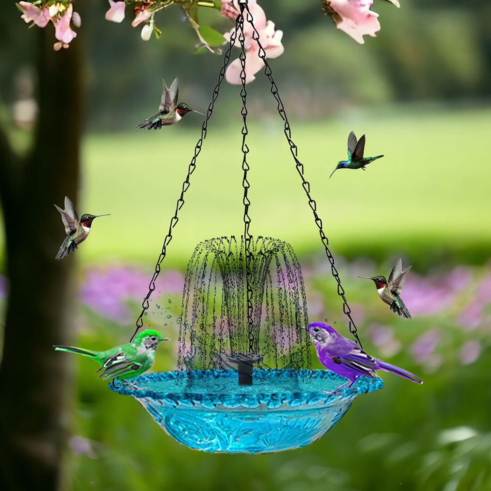Bassin À Oiseaux,Fontaine Solaire pour Oiseaux - Abreuvoir Décoratif Suspendu pour Colibris Et Jardin Extérieur Patio