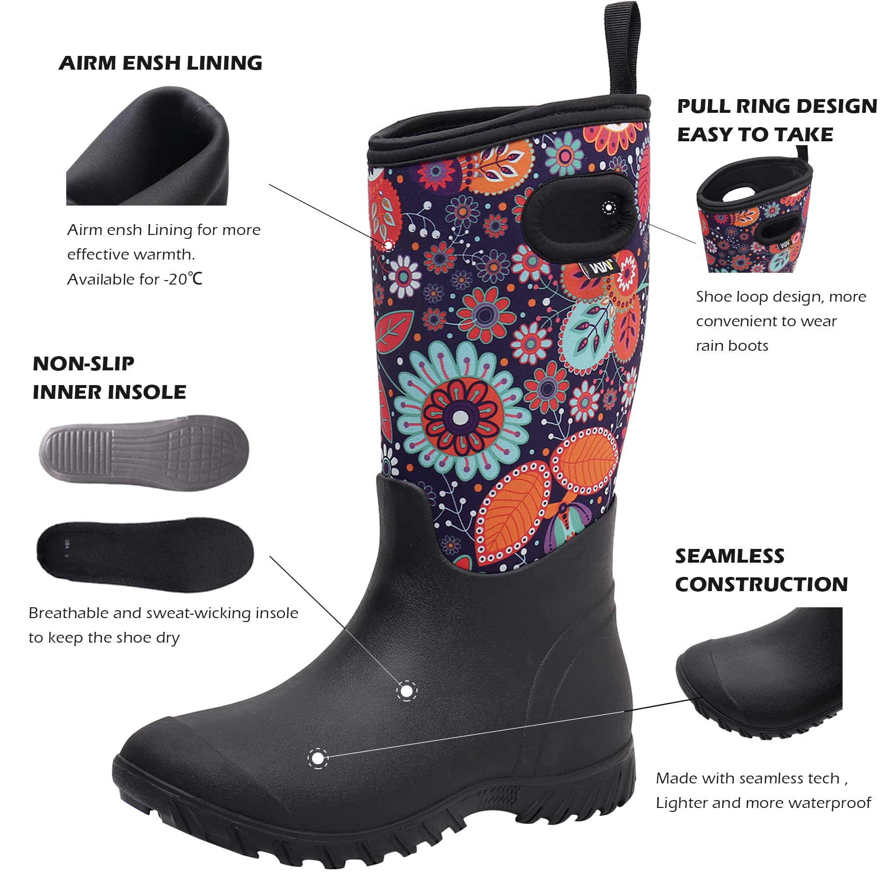 Hunter Boots Women Muck Boots WOVENPAK Waterproof Rain Boots