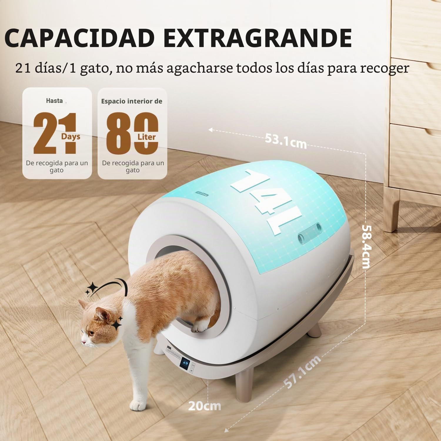 Nobleza - Arenero Autolimpiable Inteligente para Gatos con App - SL01, 80L Capacidad, Ideal para Varios Gatos, Incluye 2 Rollos de Bolsas de Basura, Inodoro Automático para Mascotas